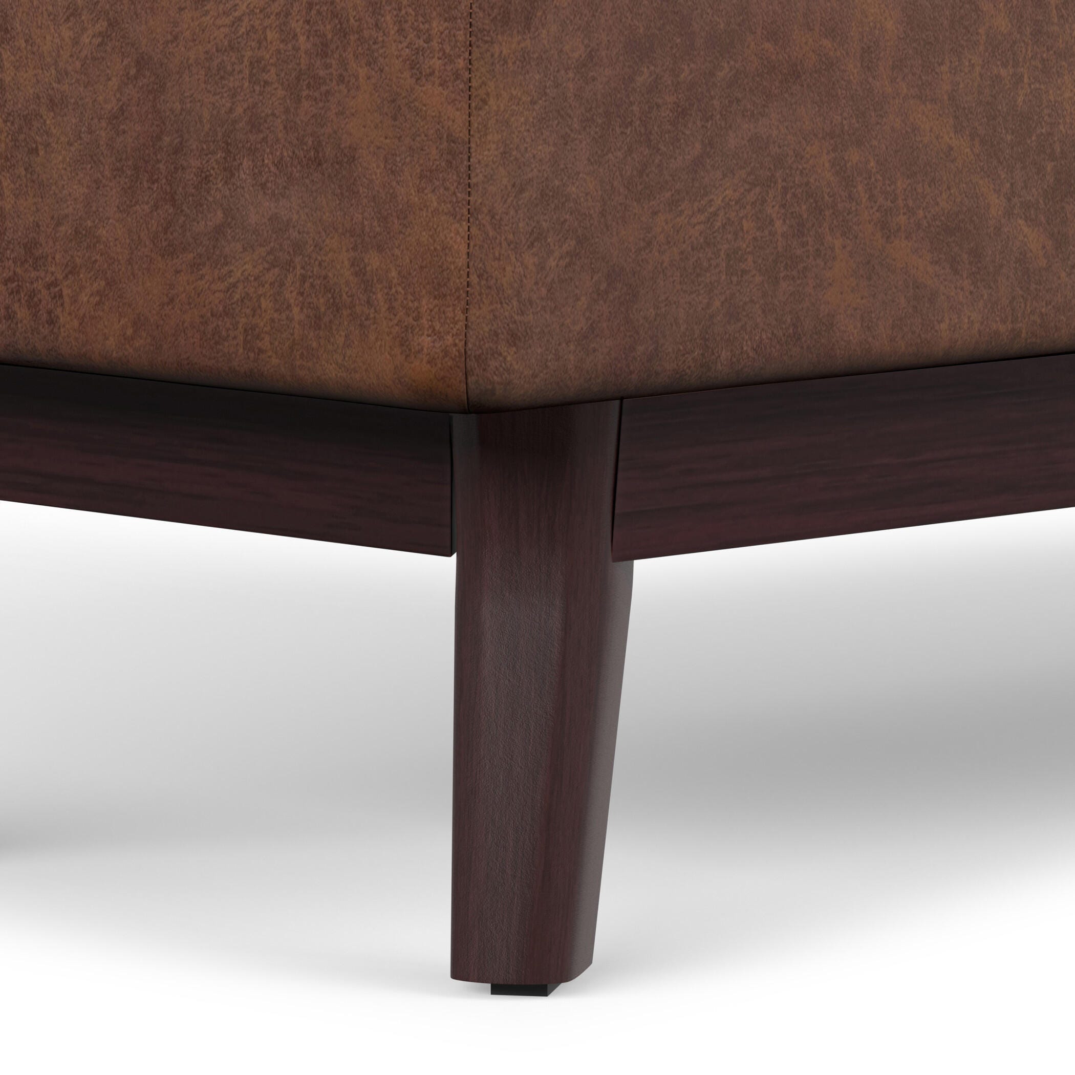 Simpli Home Owen Brown Faux Air Leather Modern Storage Ottoman, Distressed Saddle Brown, large