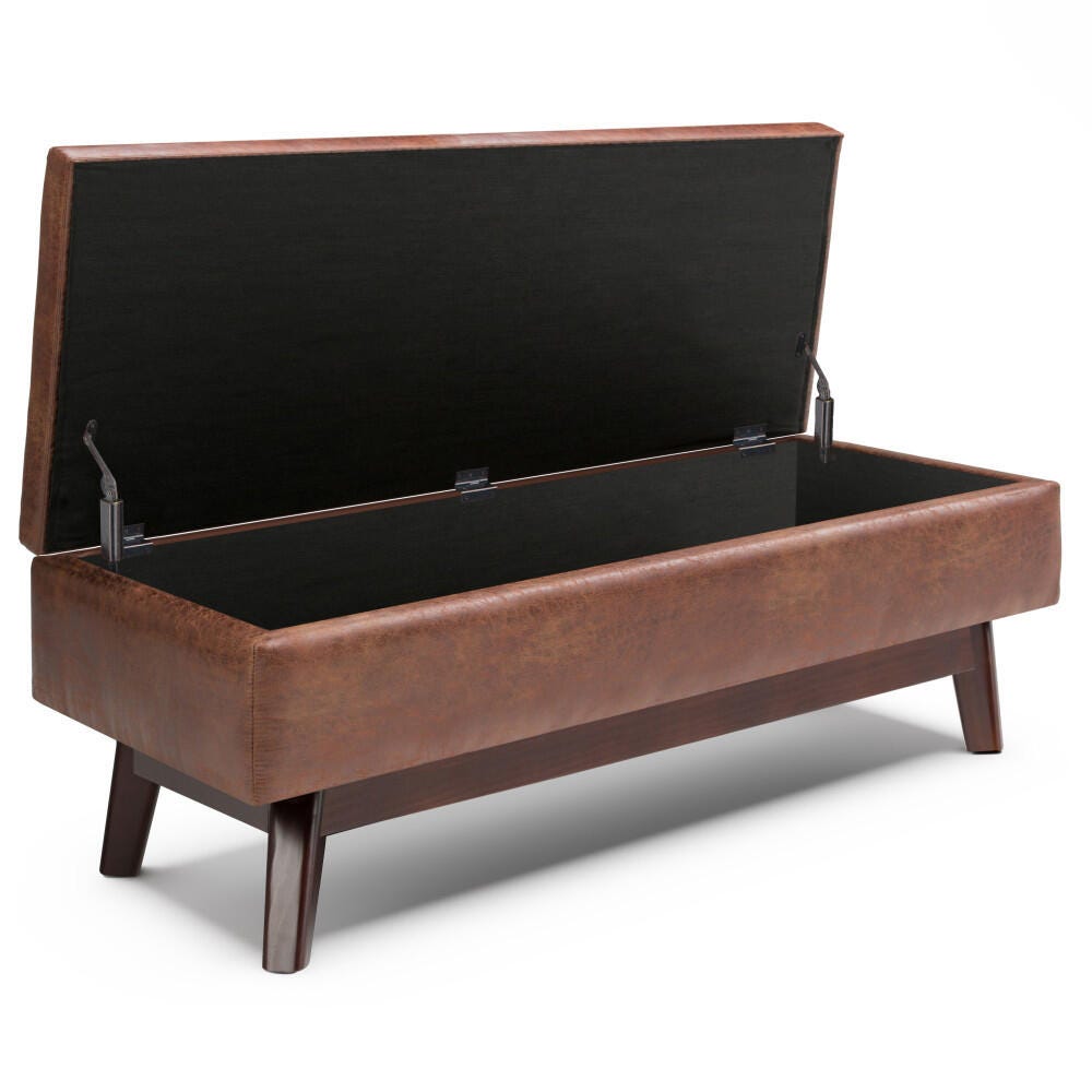 Owen Brown Faux Air Leather Modern Storage Ottoman, Distressed Saddle Brown, large