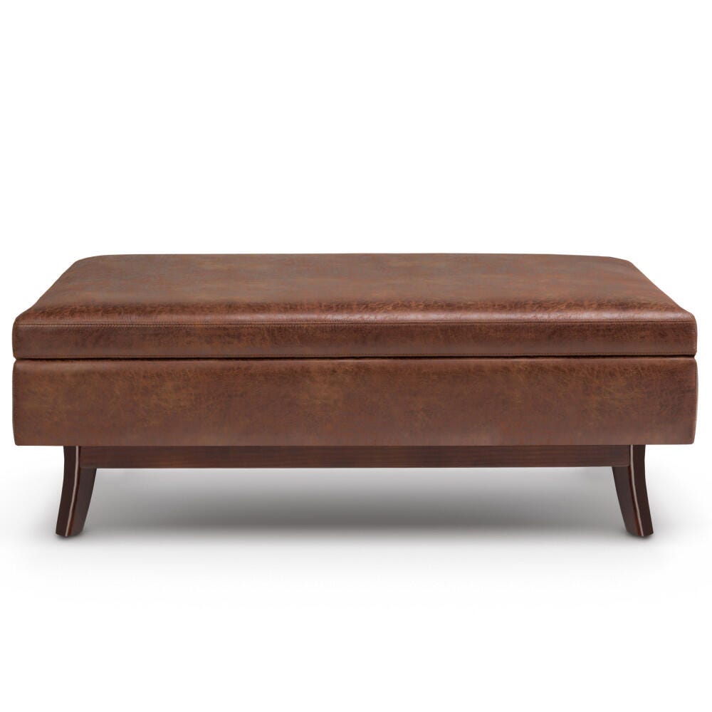 Owen Brown Faux Air Leather Modern Storage Ottoman, Distressed Saddle Brown, large
