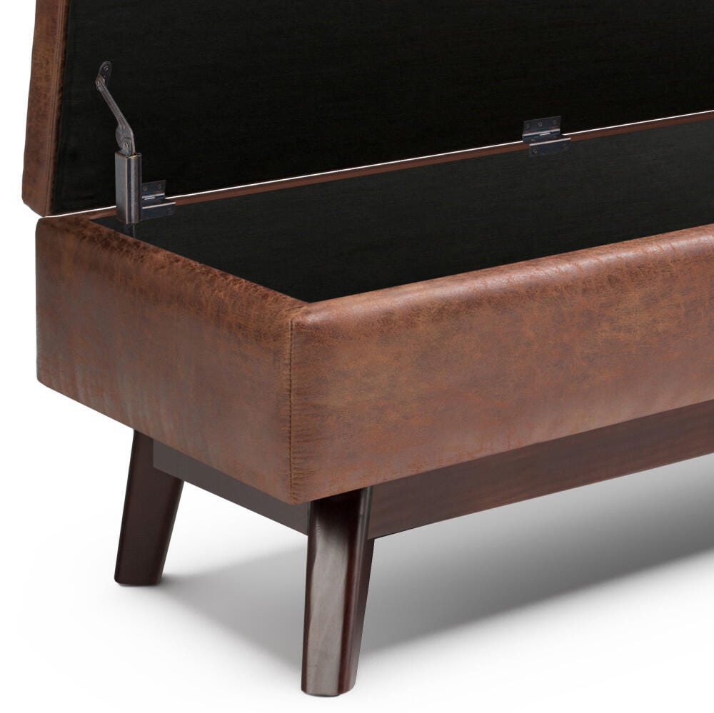 Owen Brown Faux Air Leather Modern Storage Ottoman, Distressed Saddle Brown, large