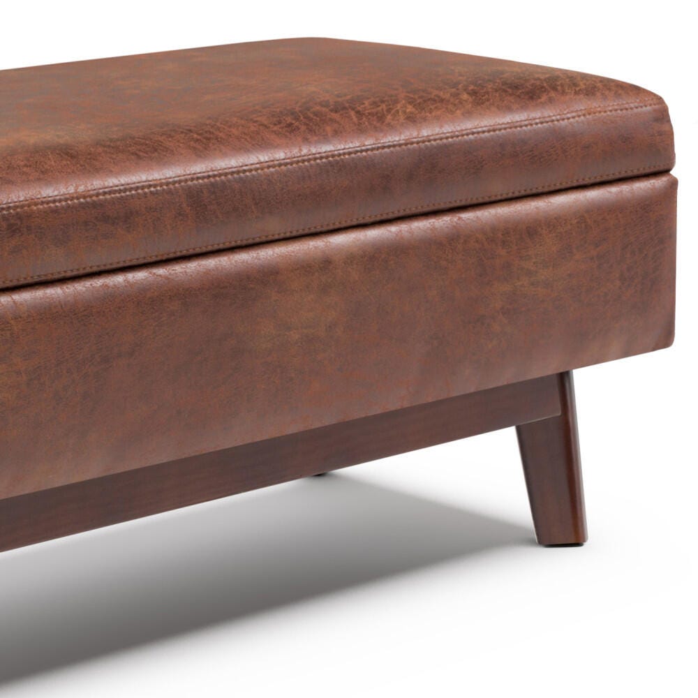 Owen Brown Faux Air Leather Modern Storage Ottoman, Distressed Saddle Brown, large