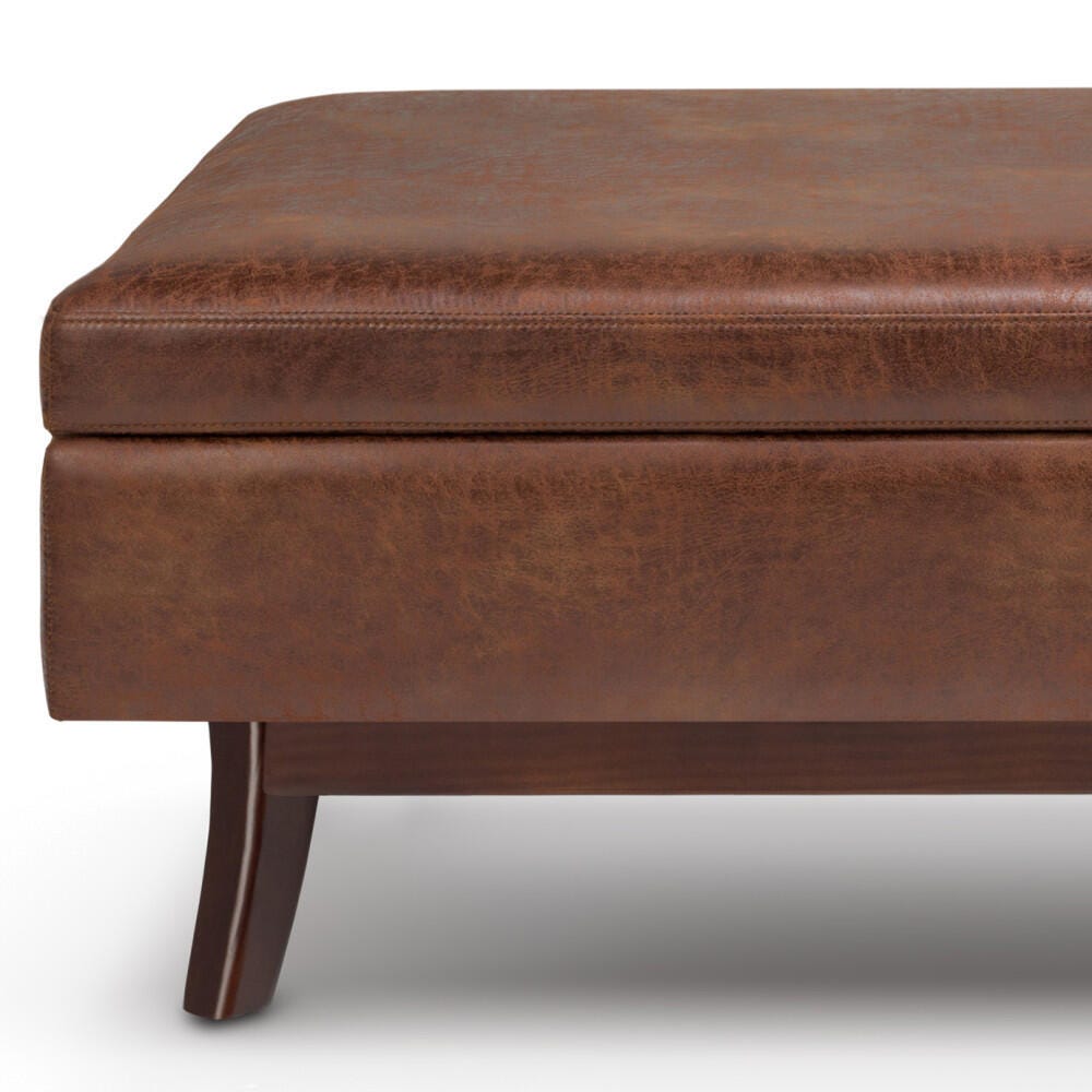 Owen Brown Faux Air Leather Modern Storage Ottoman, Distressed Saddle Brown, large