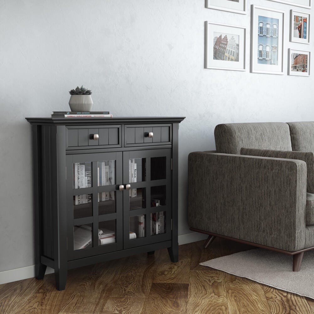 Acadian Rustic Black Storage Cabinet, Black, large