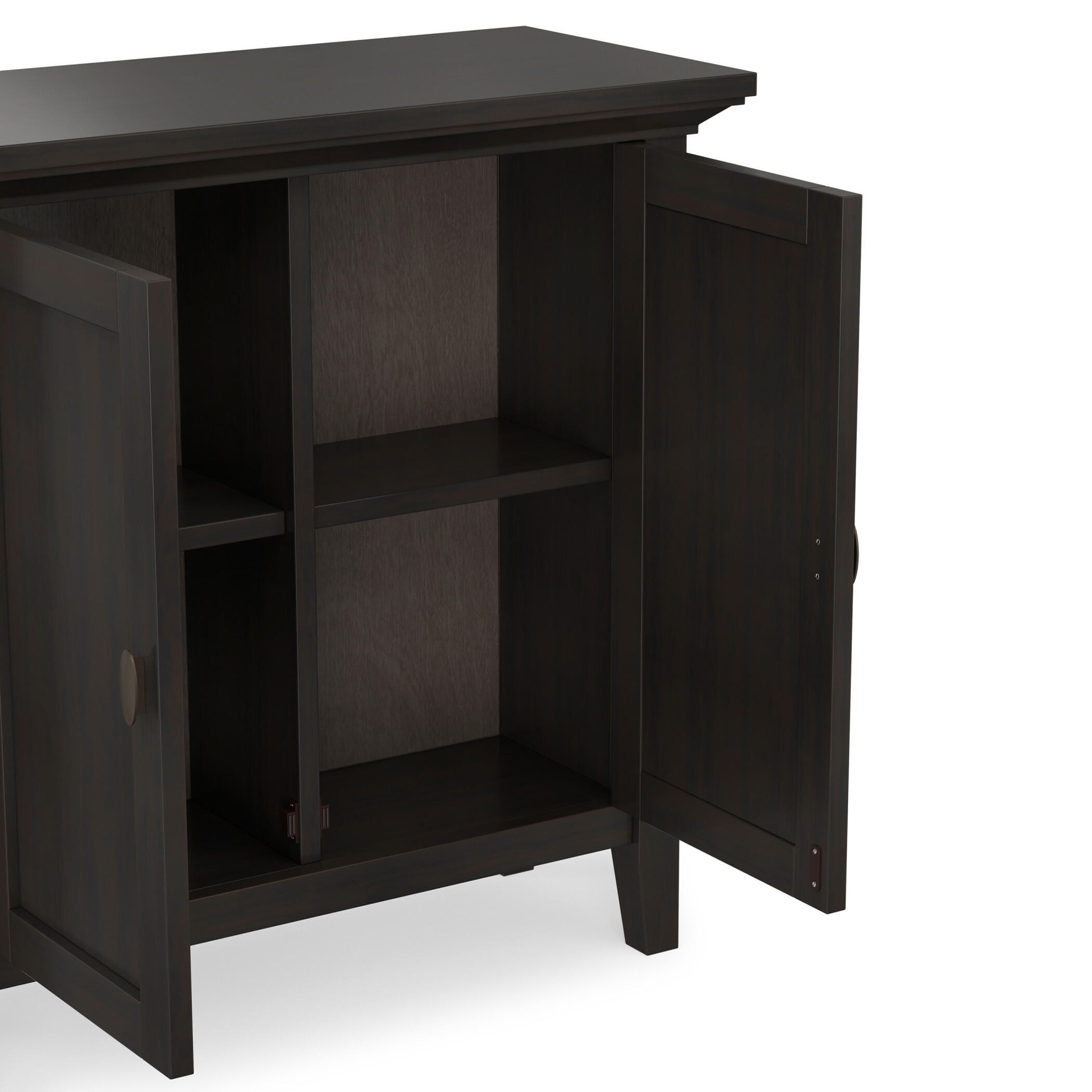Simpli Home Redmond Rustic Brown Low Storage Cabinet, Dark Brown, large