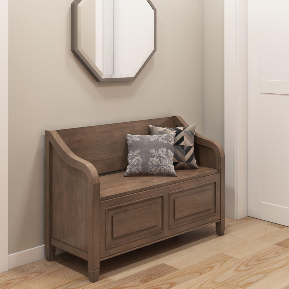 Connaught Entryway Brown Storage Bench, Brown, rollover