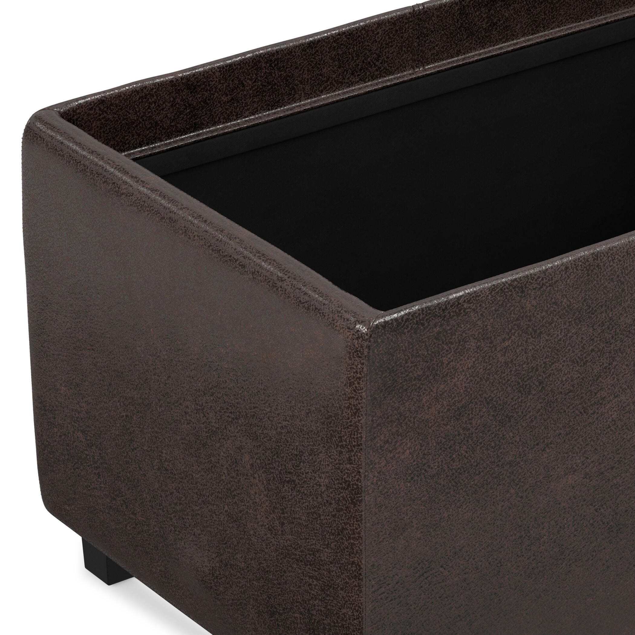 Avalon Brown Faux Air Leather Storage Ottoman, Distressed Brown, large
