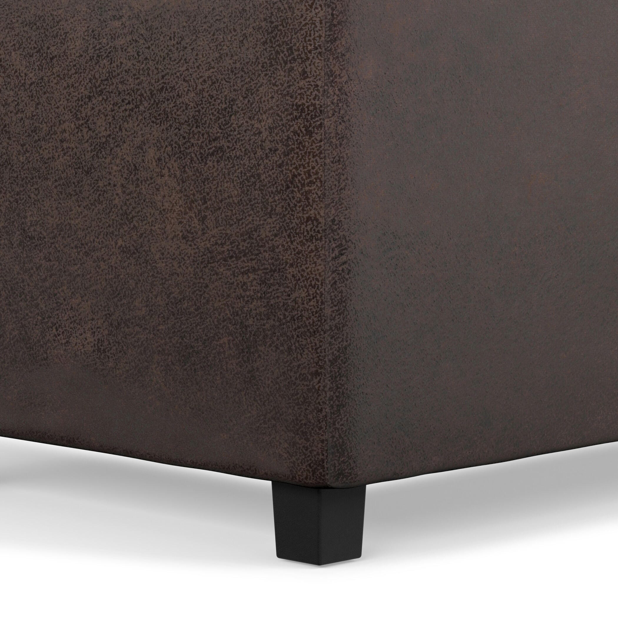 Avalon Brown Faux Air Leather Storage Ottoman, Distressed Brown, large