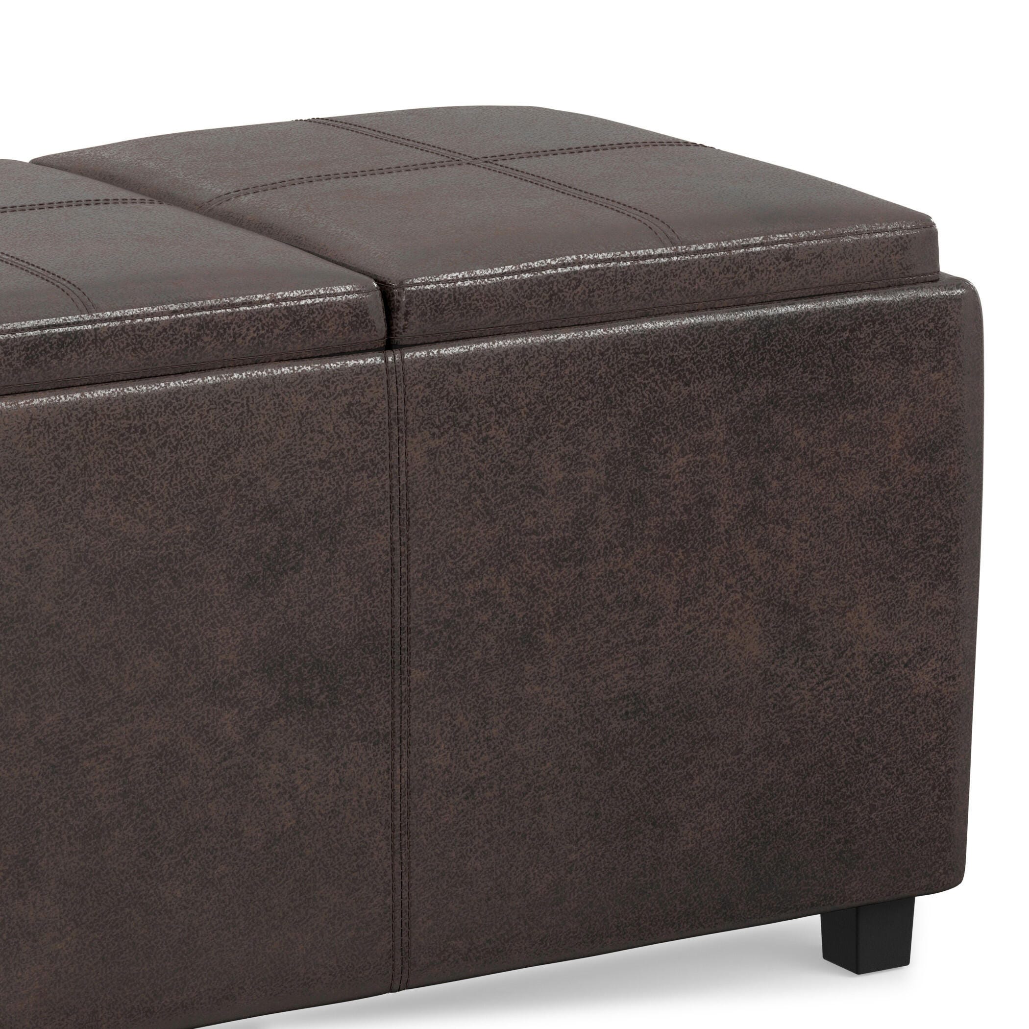 Avalon Brown Faux Air Leather Storage Ottoman, Distressed Brown, large