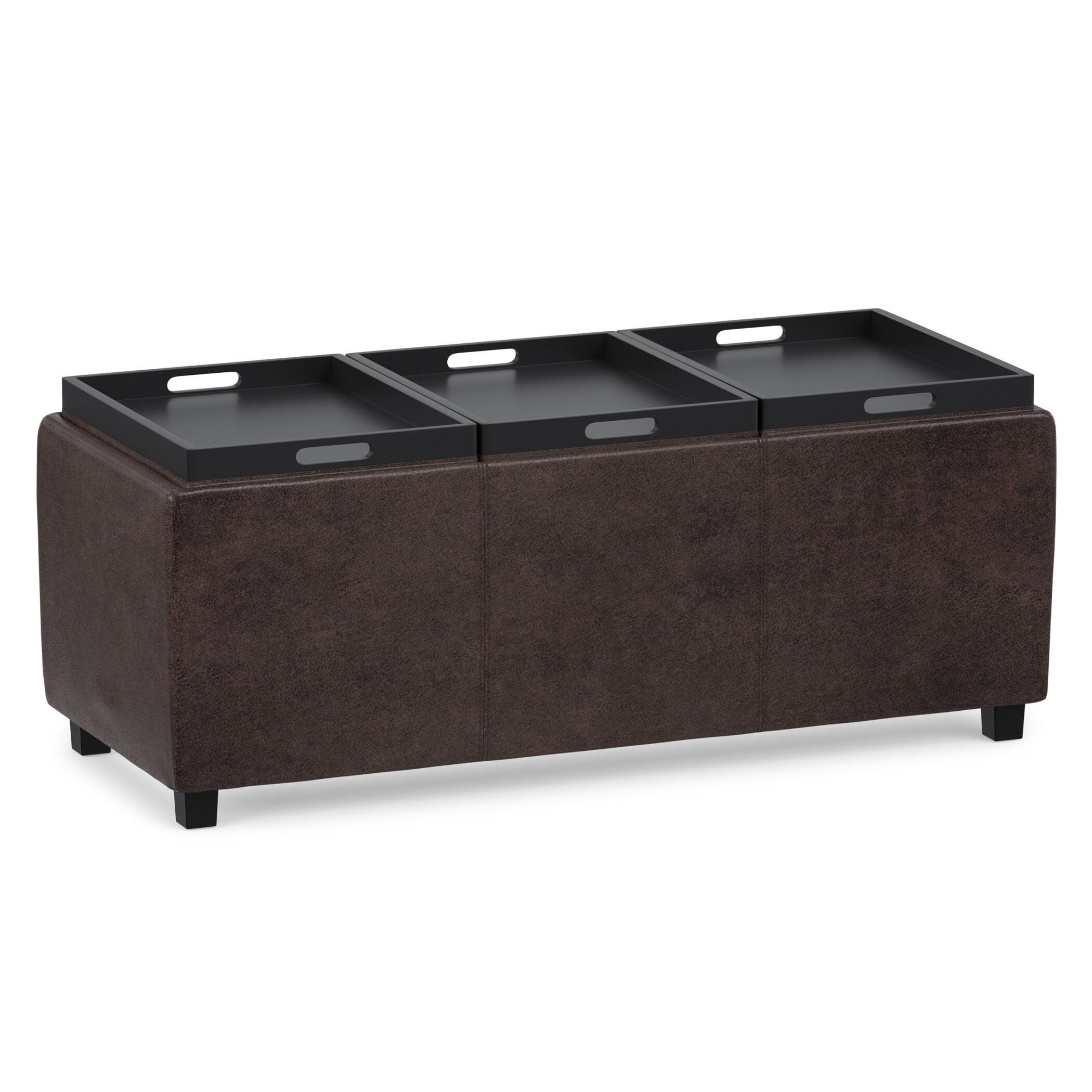 Avalon Brown Faux Air Leather Storage Ottoman, Distressed Brown, large