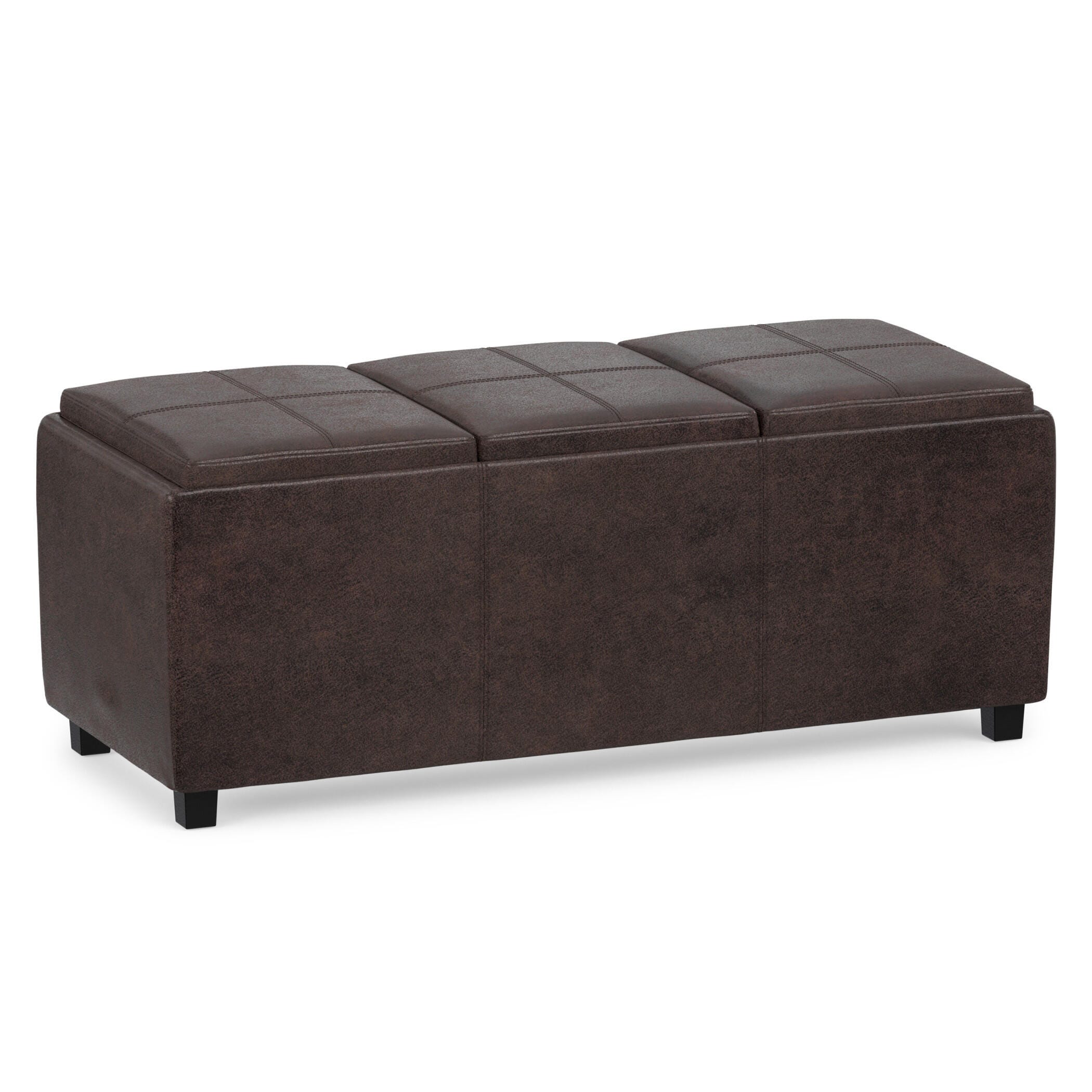 Avalon Brown Faux Air Leather Storage Ottoman, Distressed Brown, large