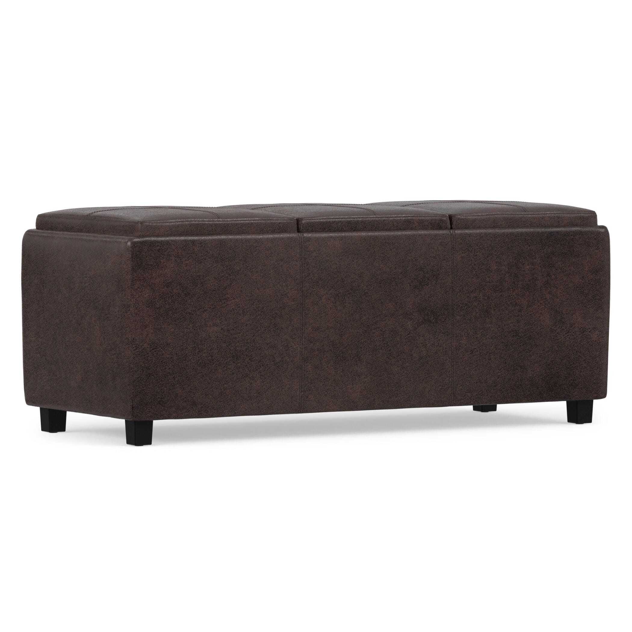 Avalon Brown Faux Air Leather Storage Ottoman, Distressed Brown, large