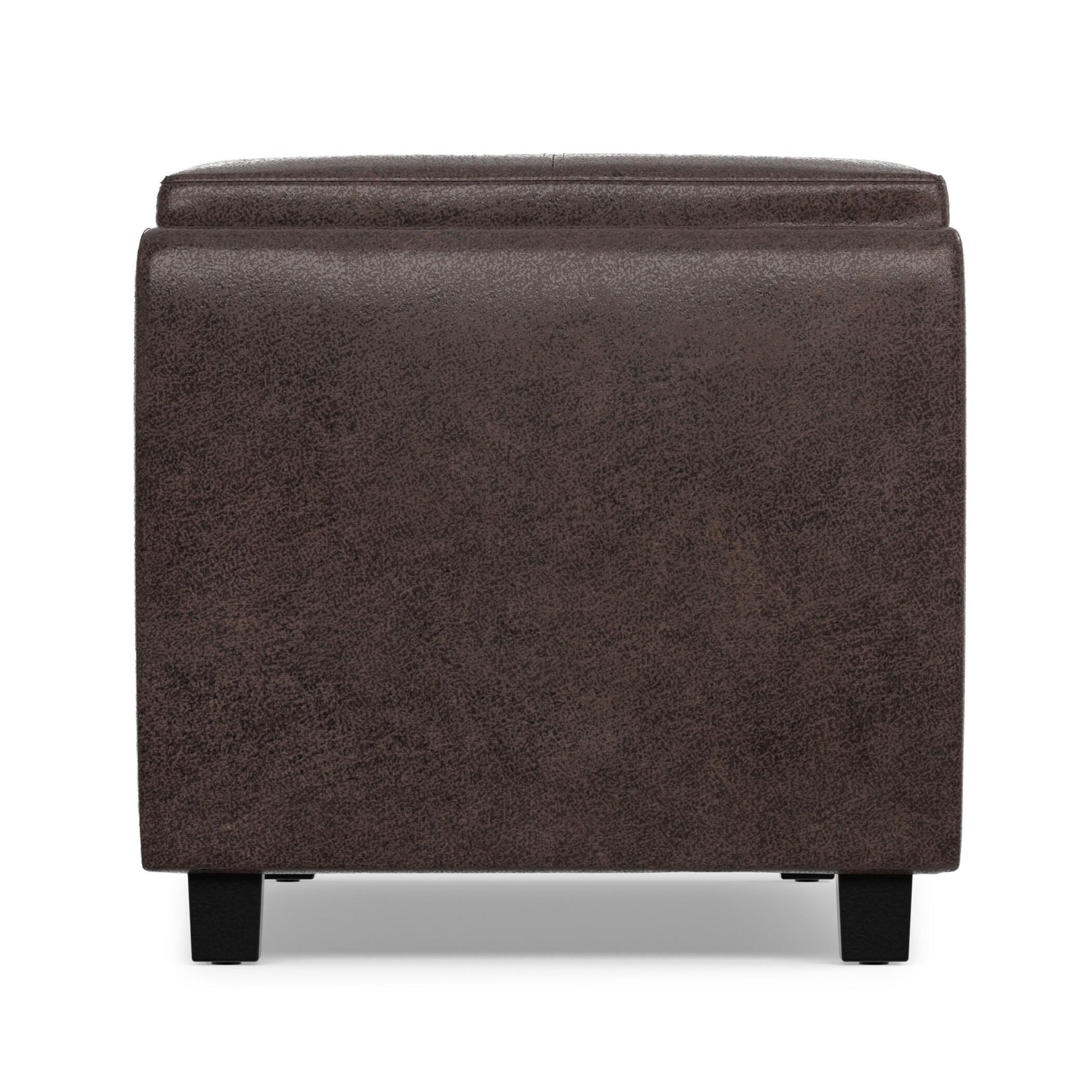 Avalon Brown Faux Air Leather Storage Ottoman, Distressed Brown, large