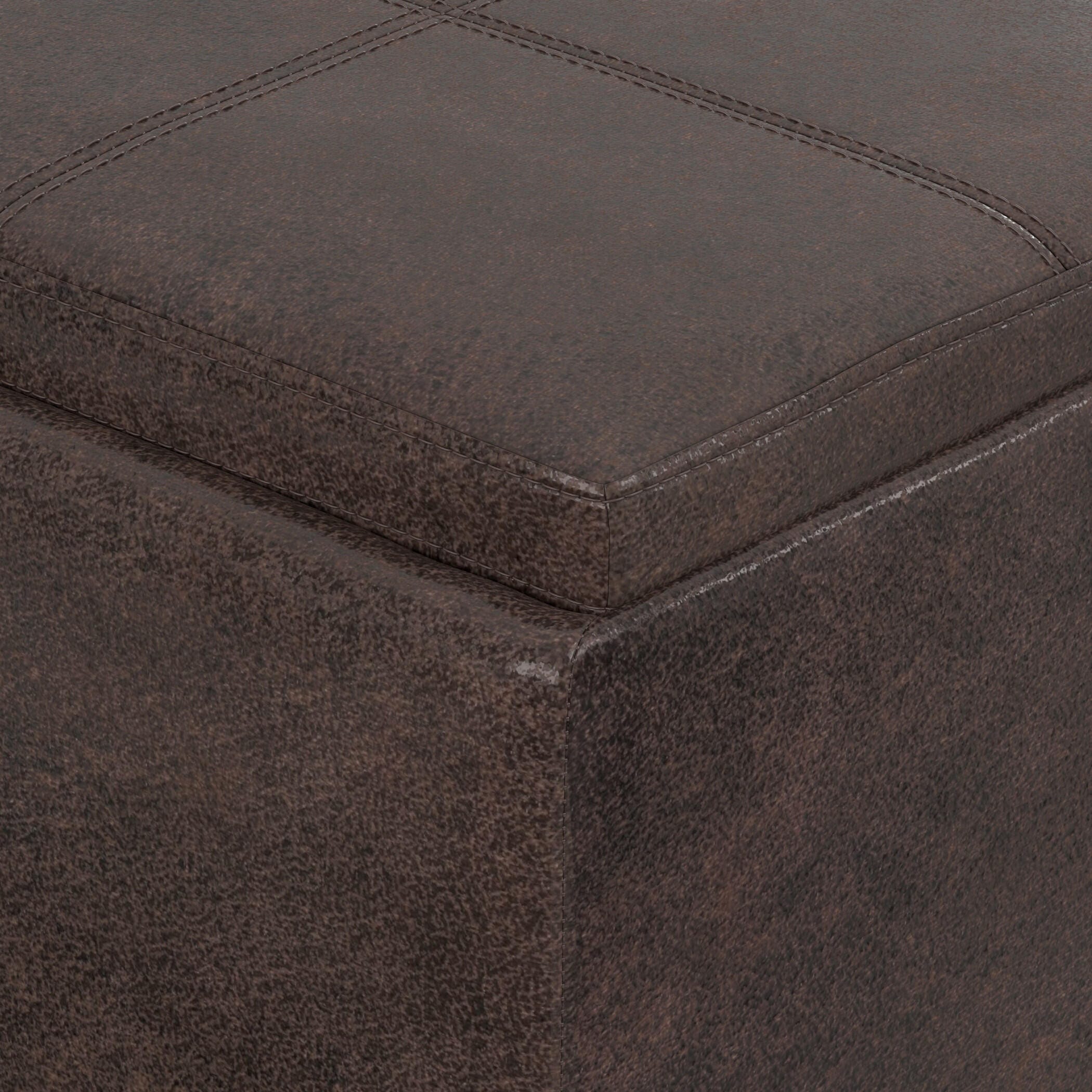 Avalon Brown Faux Air Leather Storage Ottoman, Distressed Brown, large