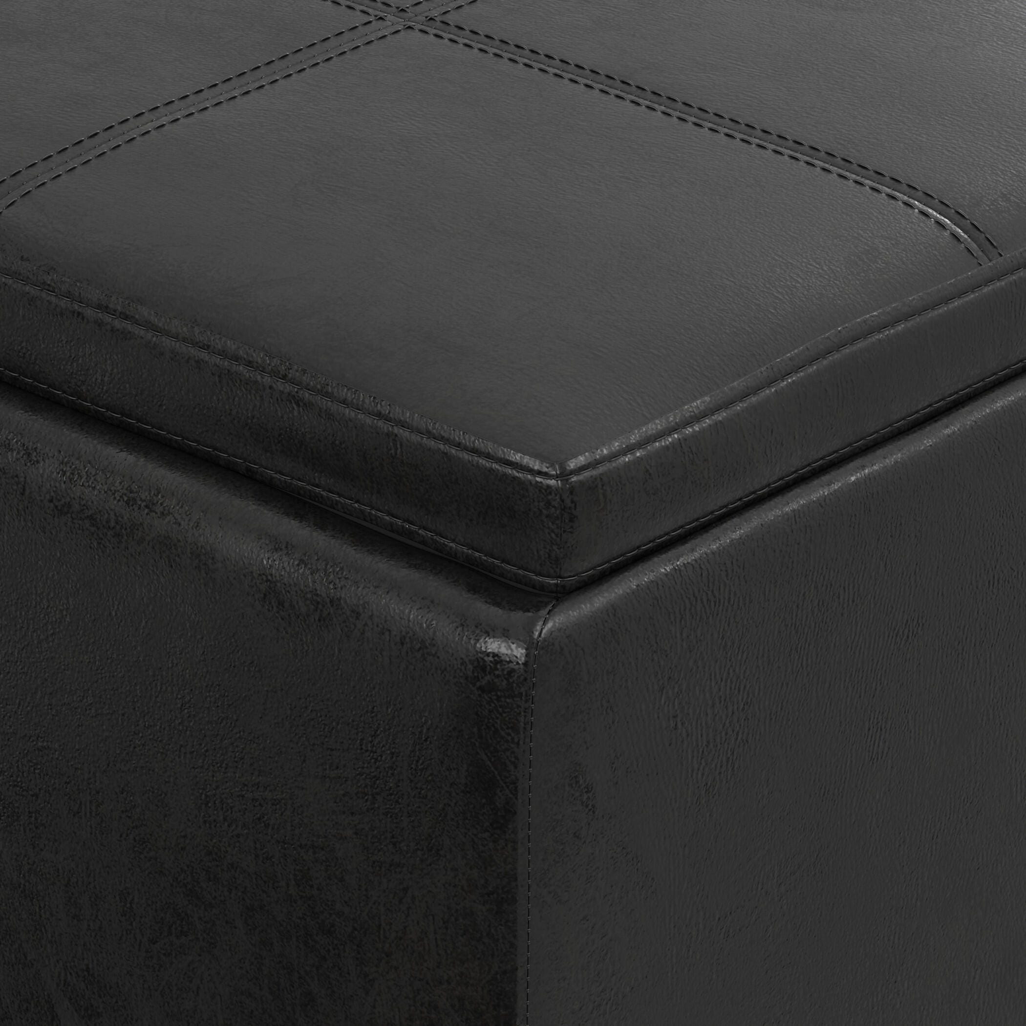 Avalon Black Faux Air Leather Storage Ottoman, Black, large