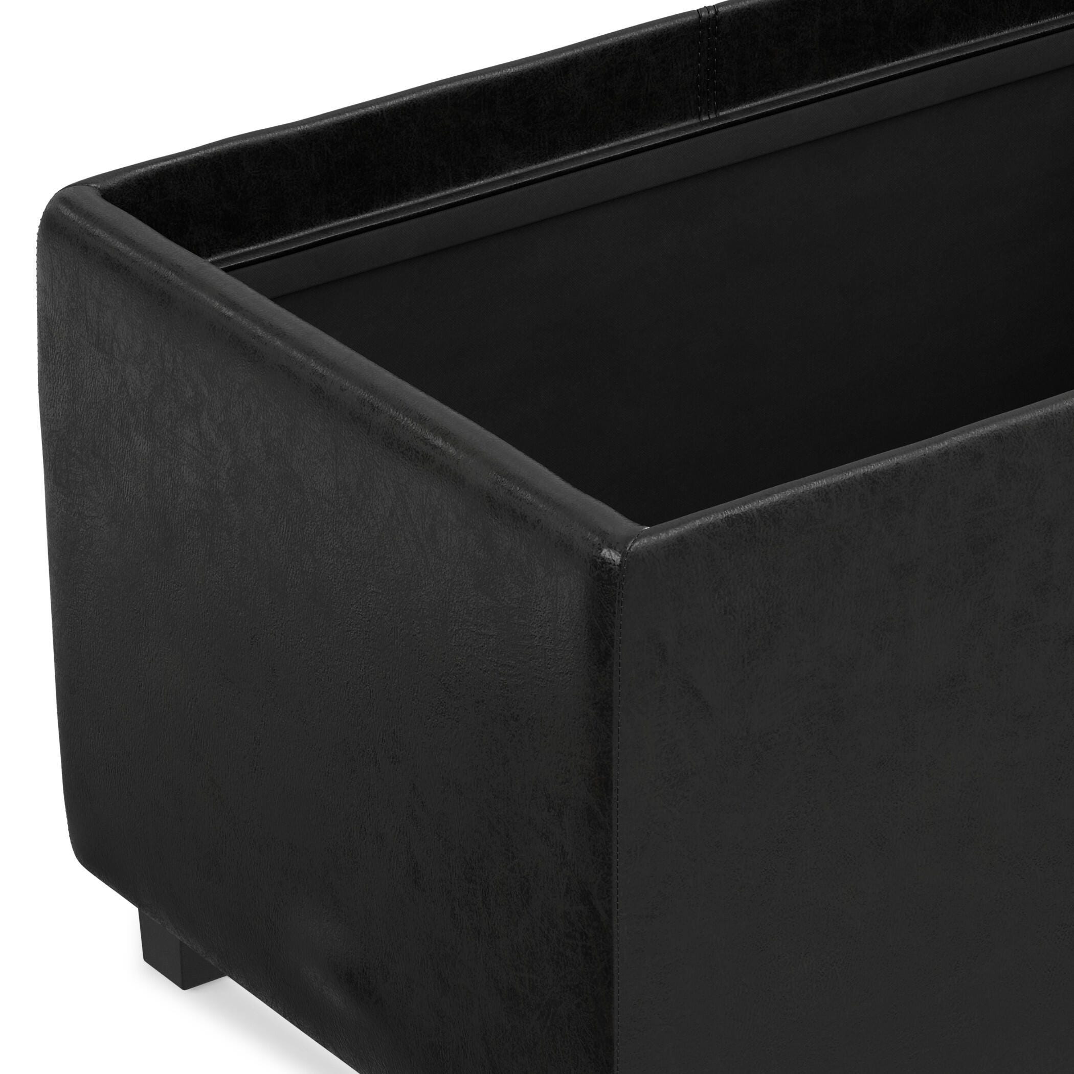 Avalon Black Faux Air Leather Storage Ottoman, Black, large