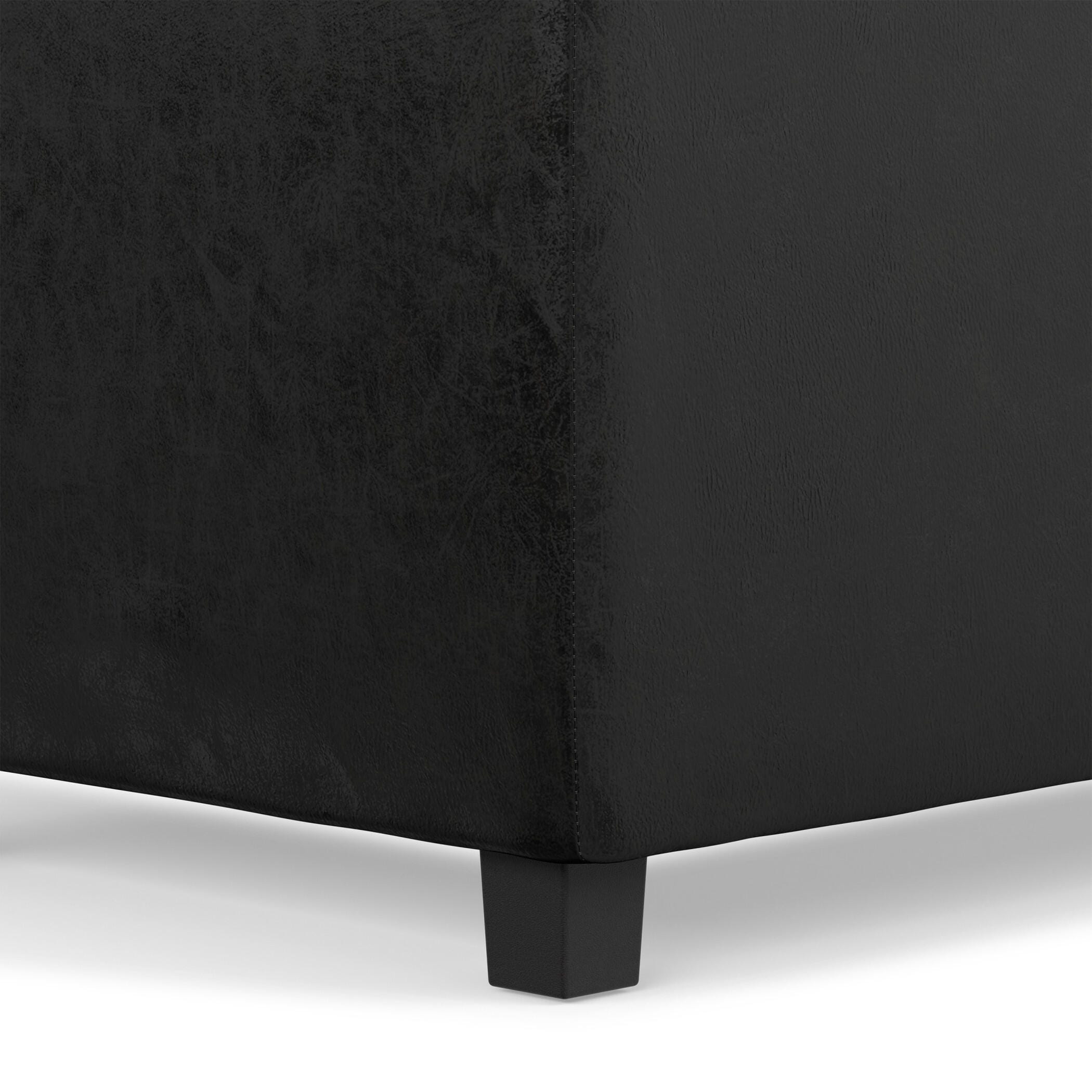 Avalon Black Faux Air Leather Storage Ottoman, Black, large