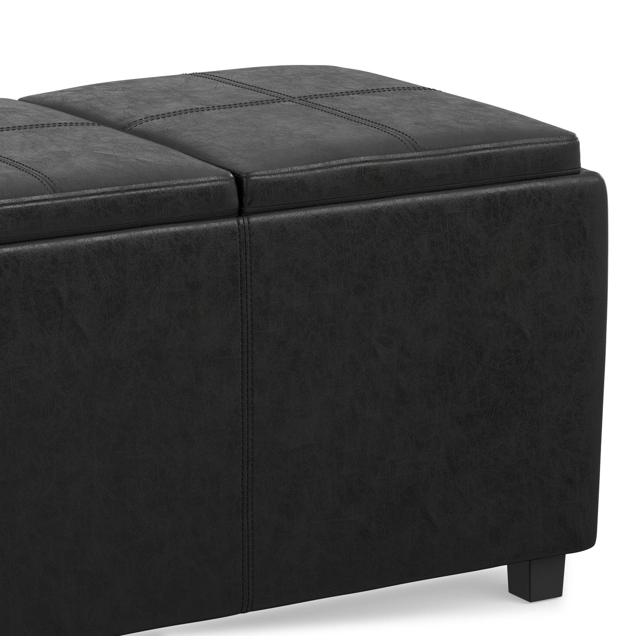 Avalon Black Faux Air Leather Storage Ottoman, Black, large