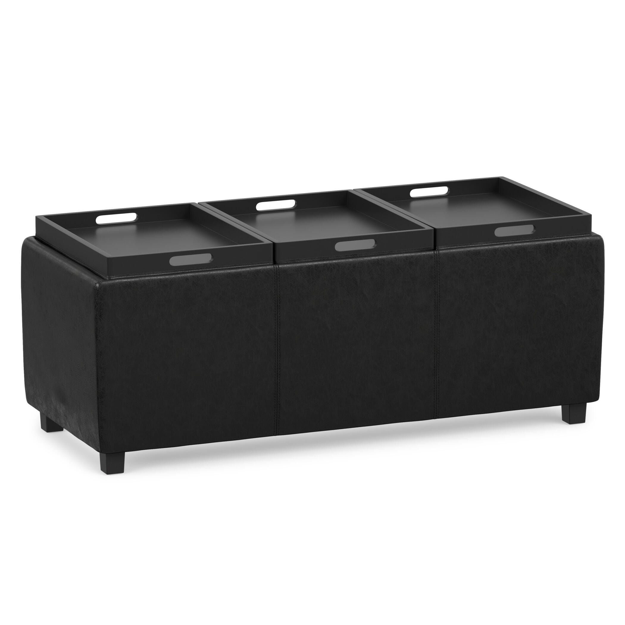 Avalon Black Faux Air Leather Storage Ottoman, Black, large
