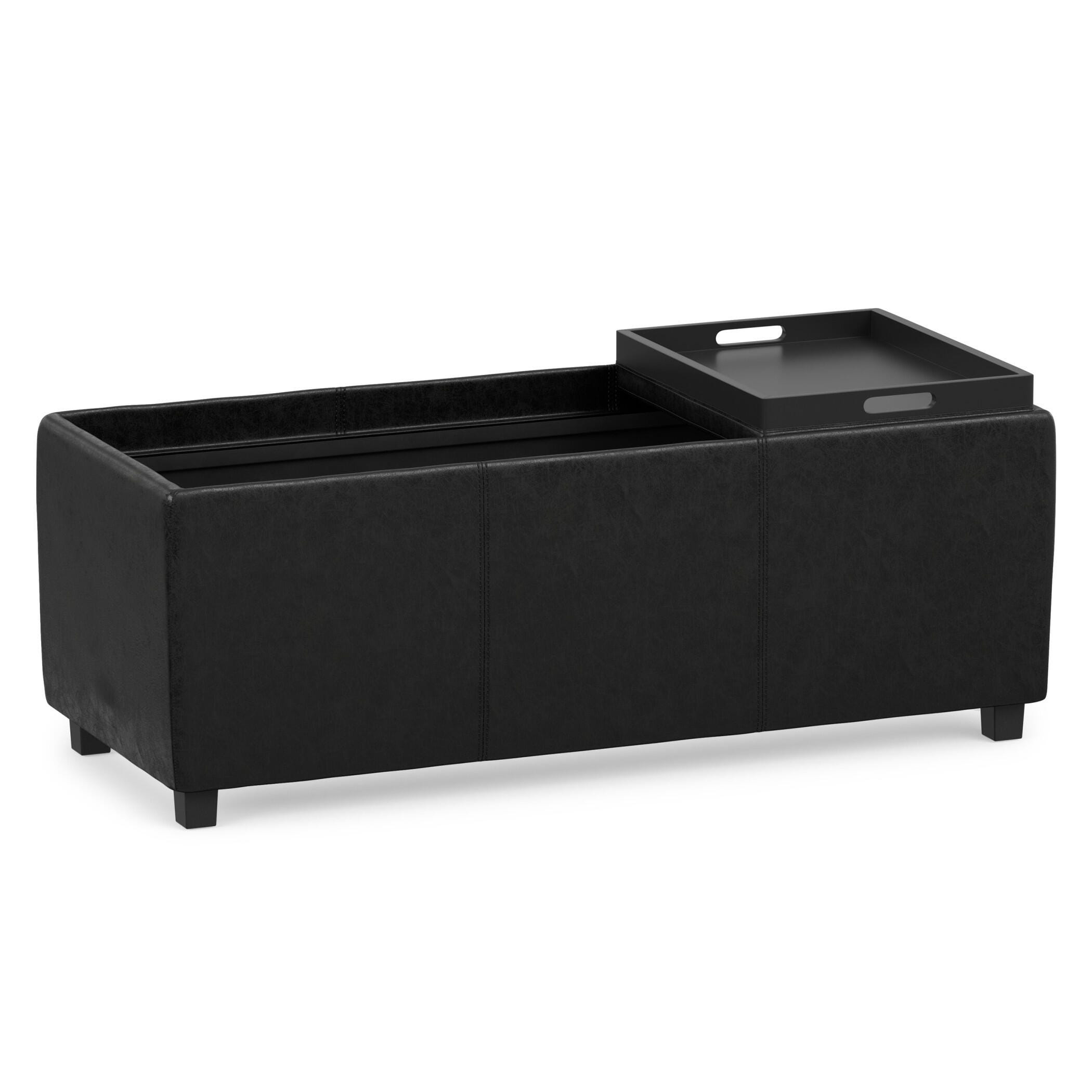 Avalon Black Faux Air Leather Storage Ottoman, Black, large