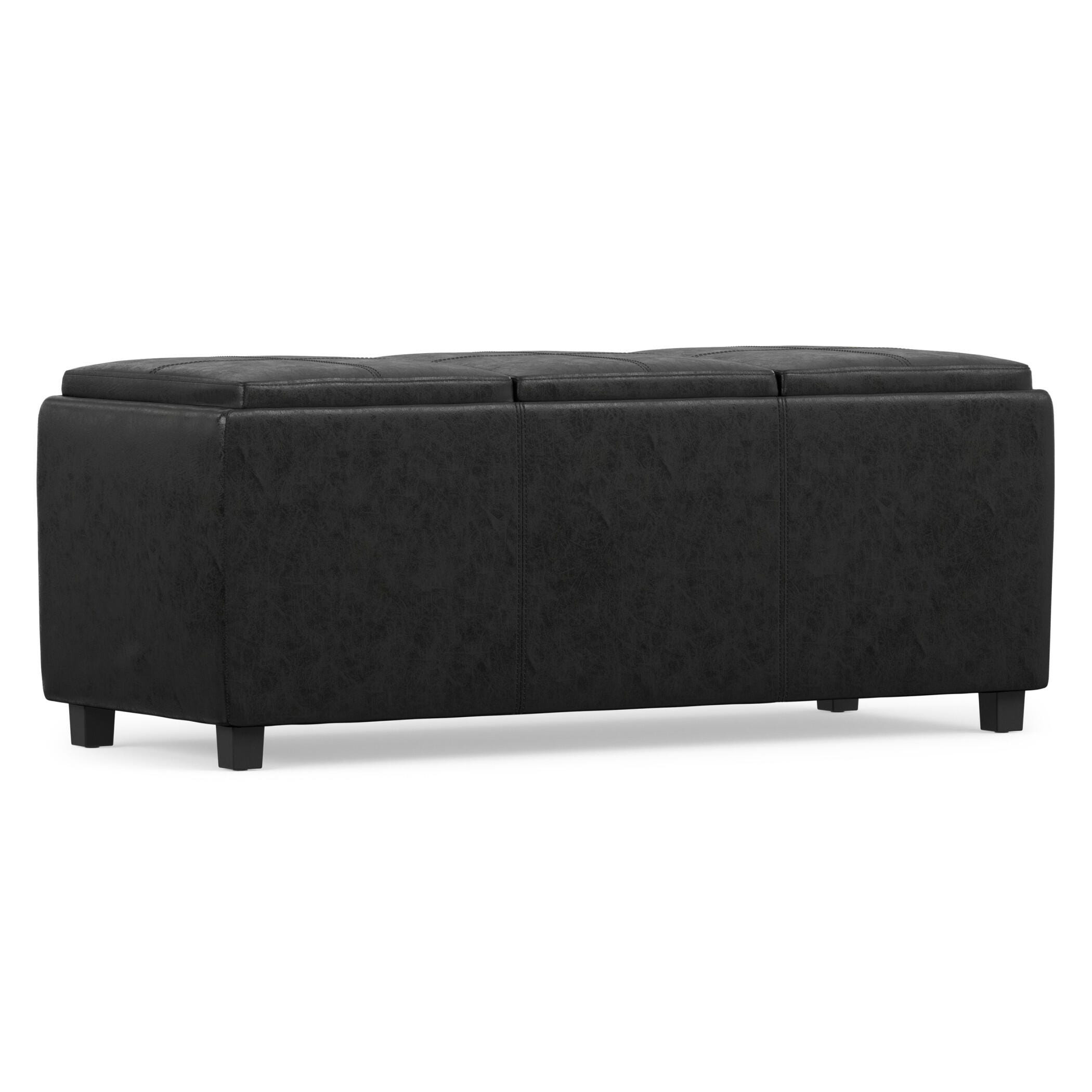 Avalon Black Faux Air Leather Storage Ottoman, Black, large