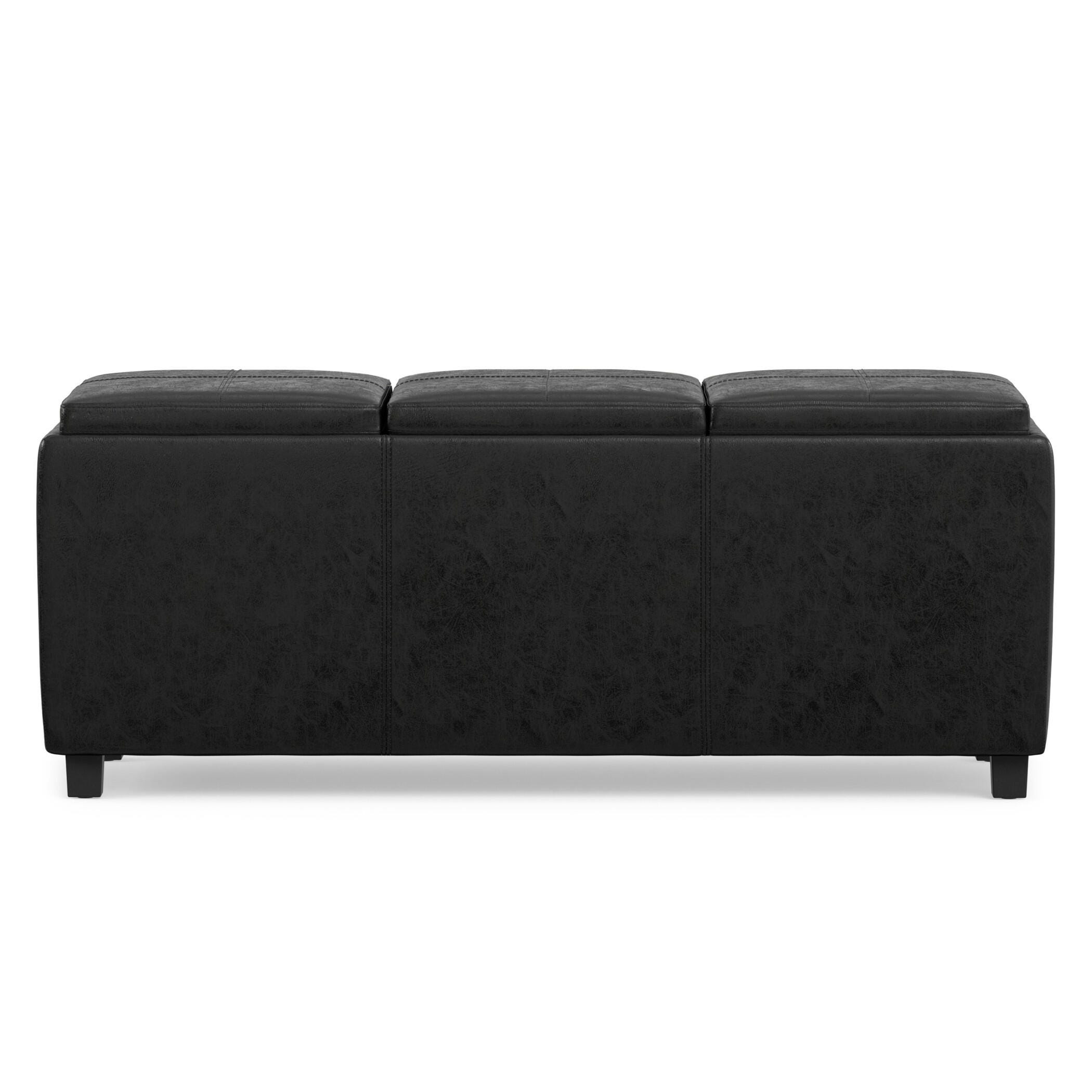 Avalon Black Faux Air Leather Storage Ottoman, Black, large