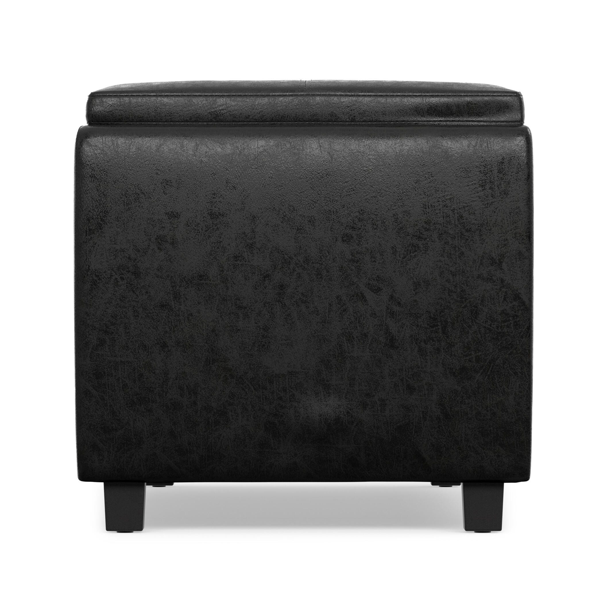 Avalon Black Faux Air Leather Storage Ottoman, Black, large