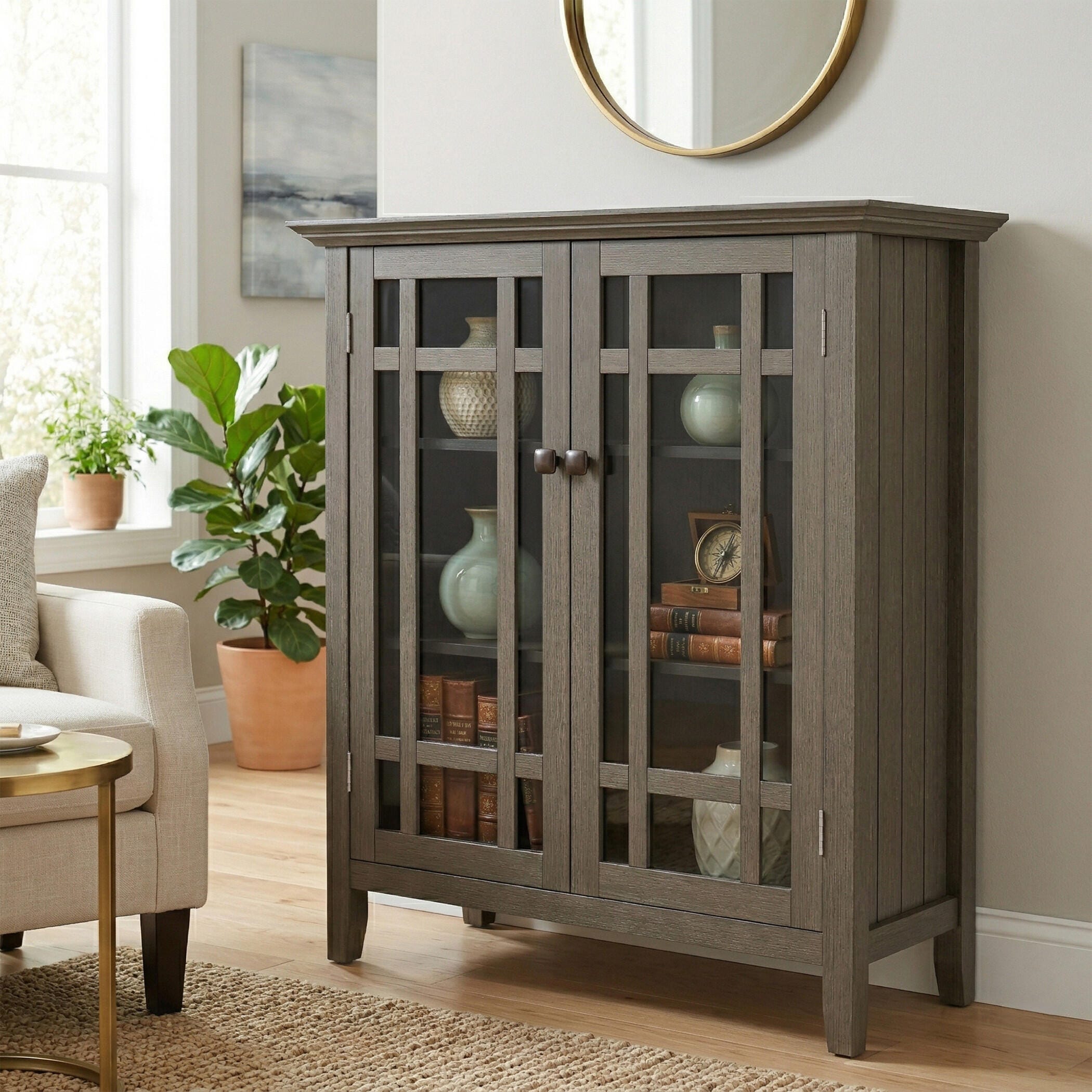 Simpli Home Bedford Rustic Gray Storage Cabinet, Gray, large