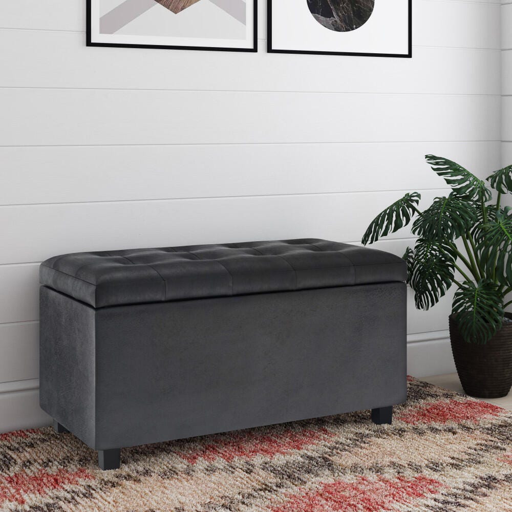 Cosmopolitan Black Faux Air Leather Storage Ottoman, Black, rollover