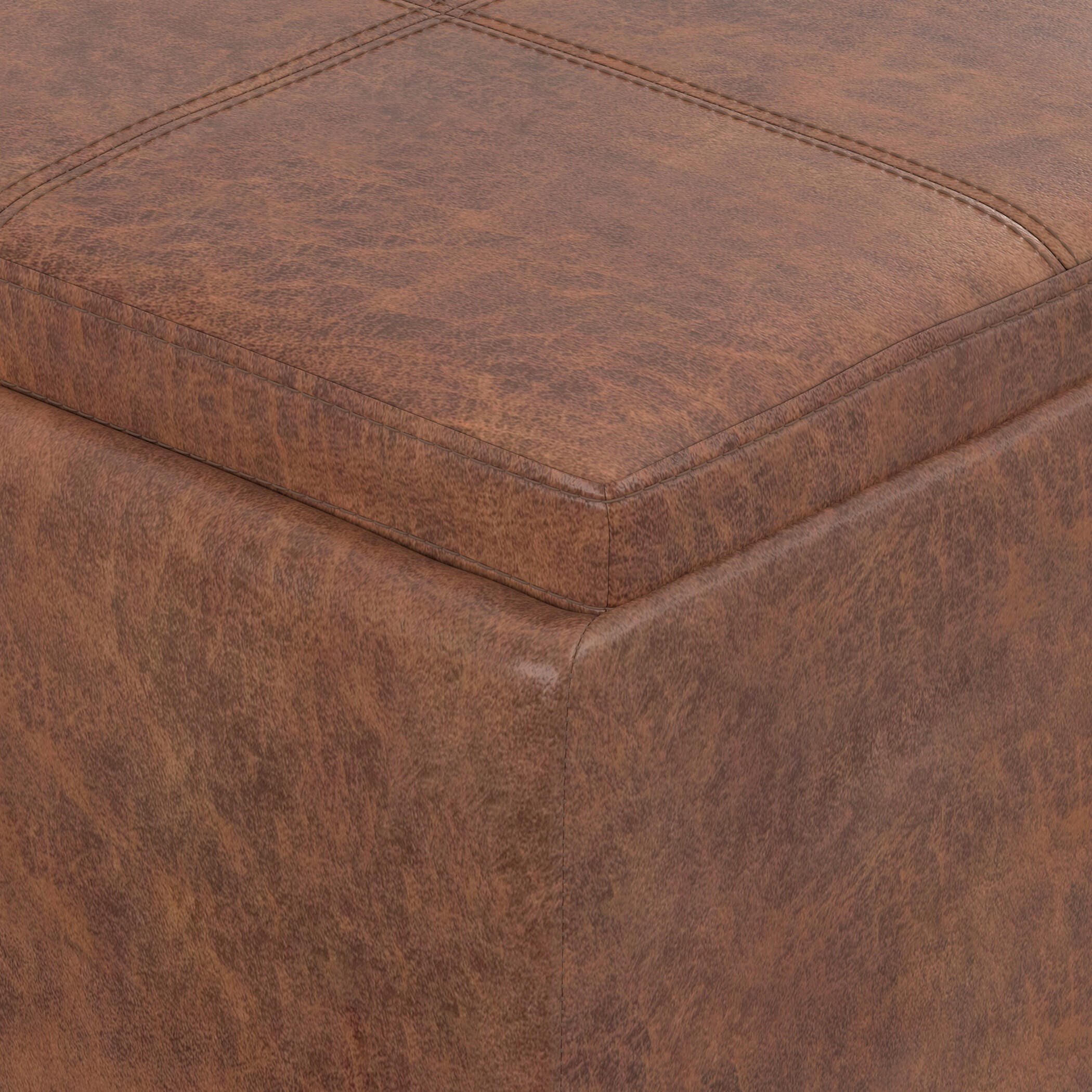Avalon Brown Faux Air Leather Storage Ottoman, Brown, large