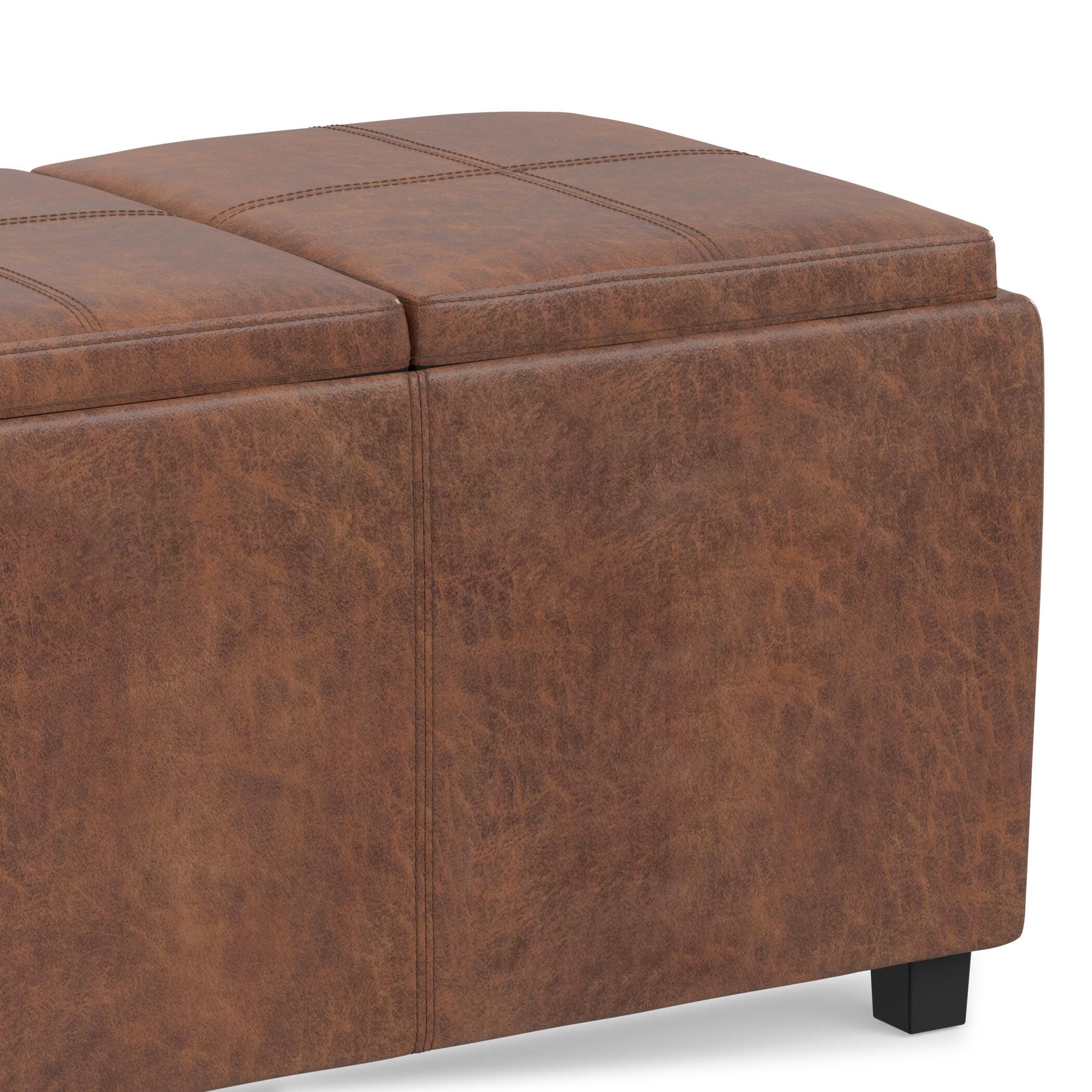 Avalon Brown Faux Air Leather Storage Ottoman, Brown, large