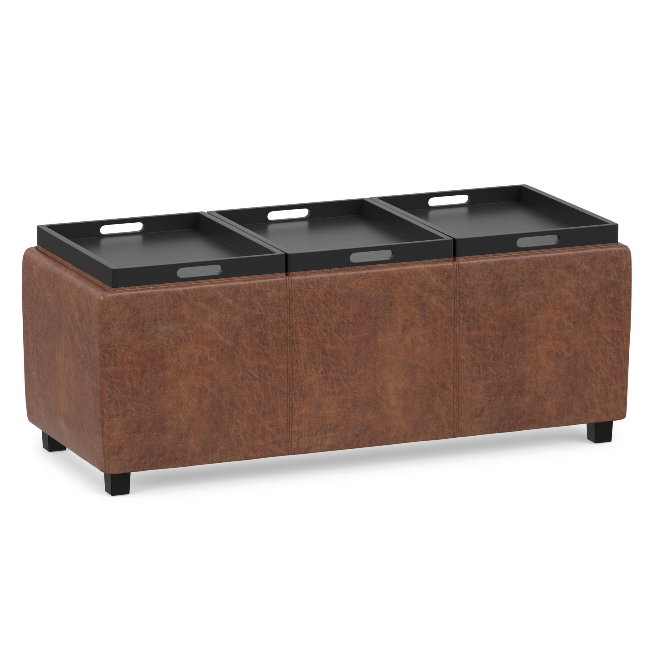 Avalon Brown Faux Air Leather Storage Ottoman, Brown, large