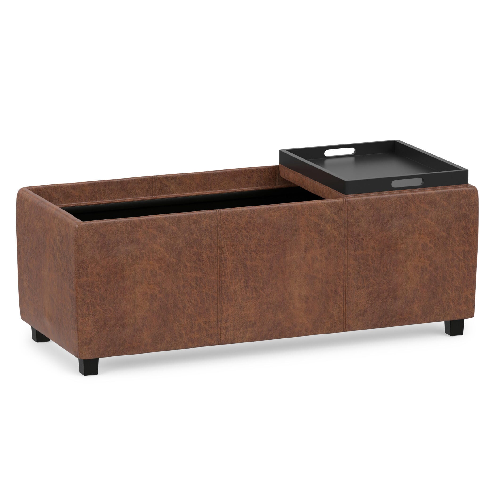 Avalon Brown Faux Air Leather Storage Ottoman, Brown, large