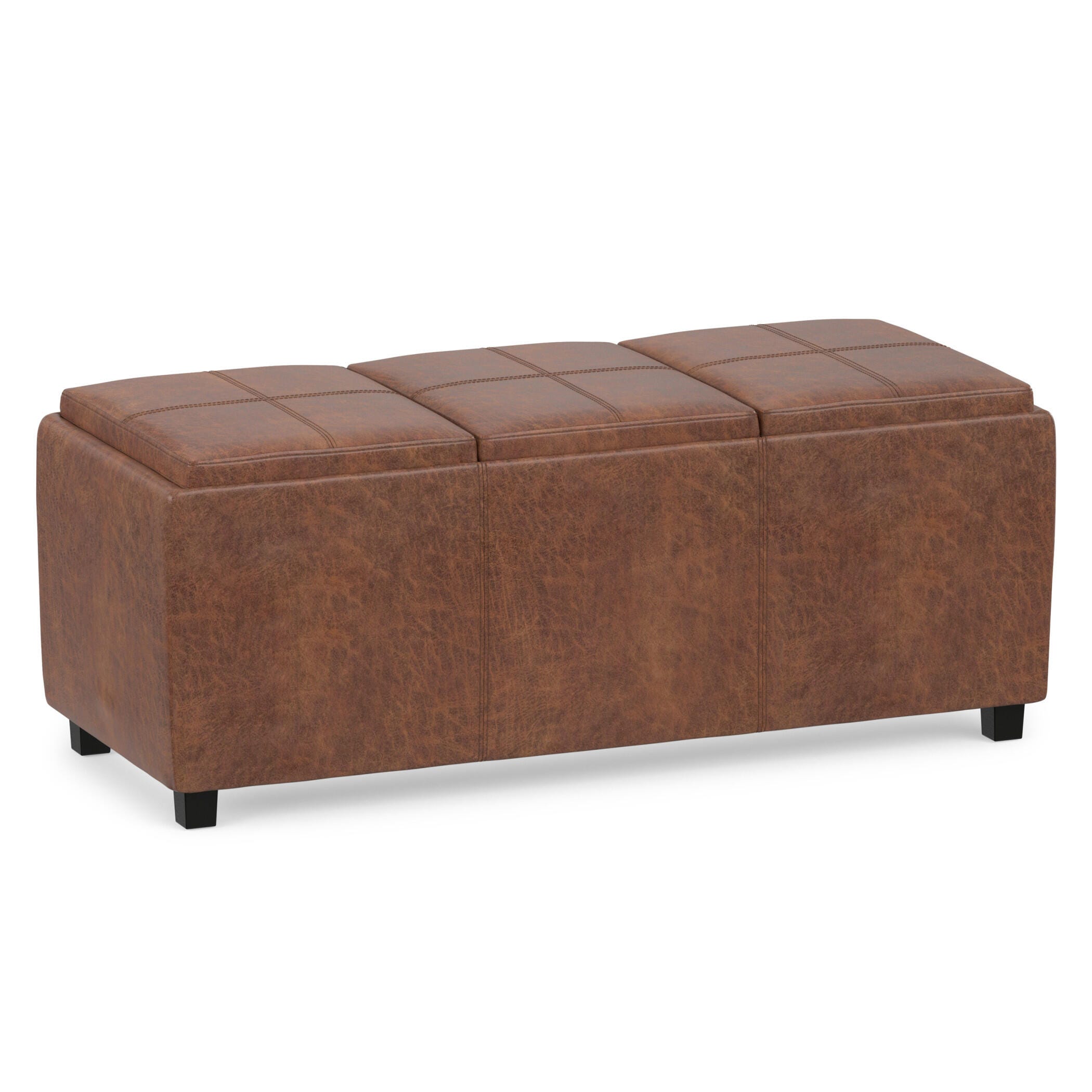 Avalon Brown Faux Air Leather Storage Ottoman, Brown, large