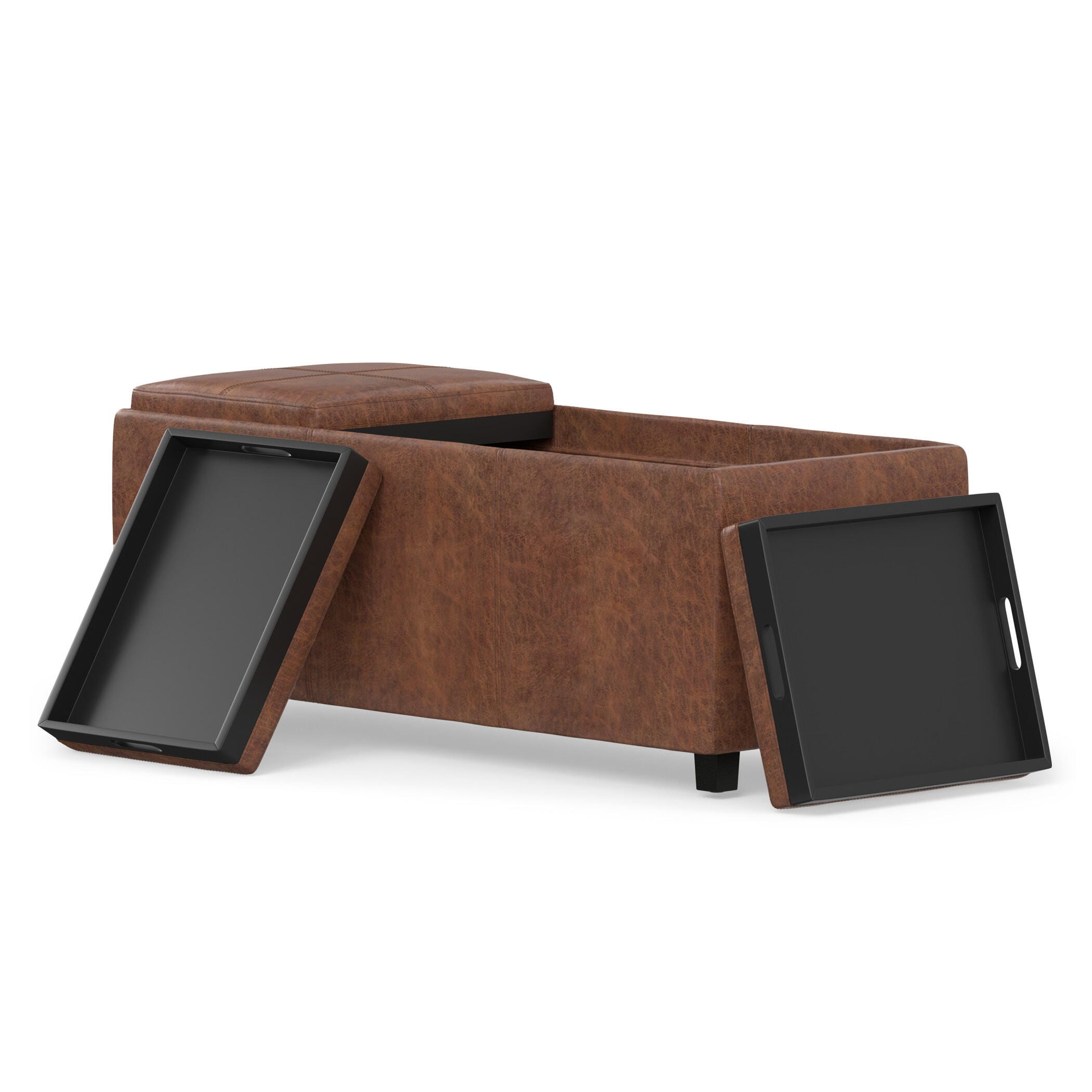 Avalon Brown Faux Air Leather Storage Ottoman, Brown, large