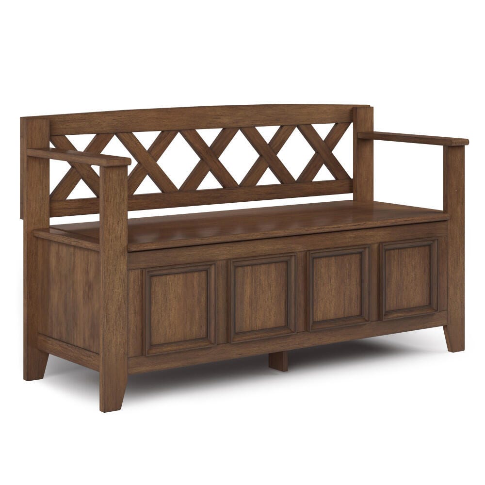 Amherst Rustic Brown Entryway Storage Bench, Brown, large