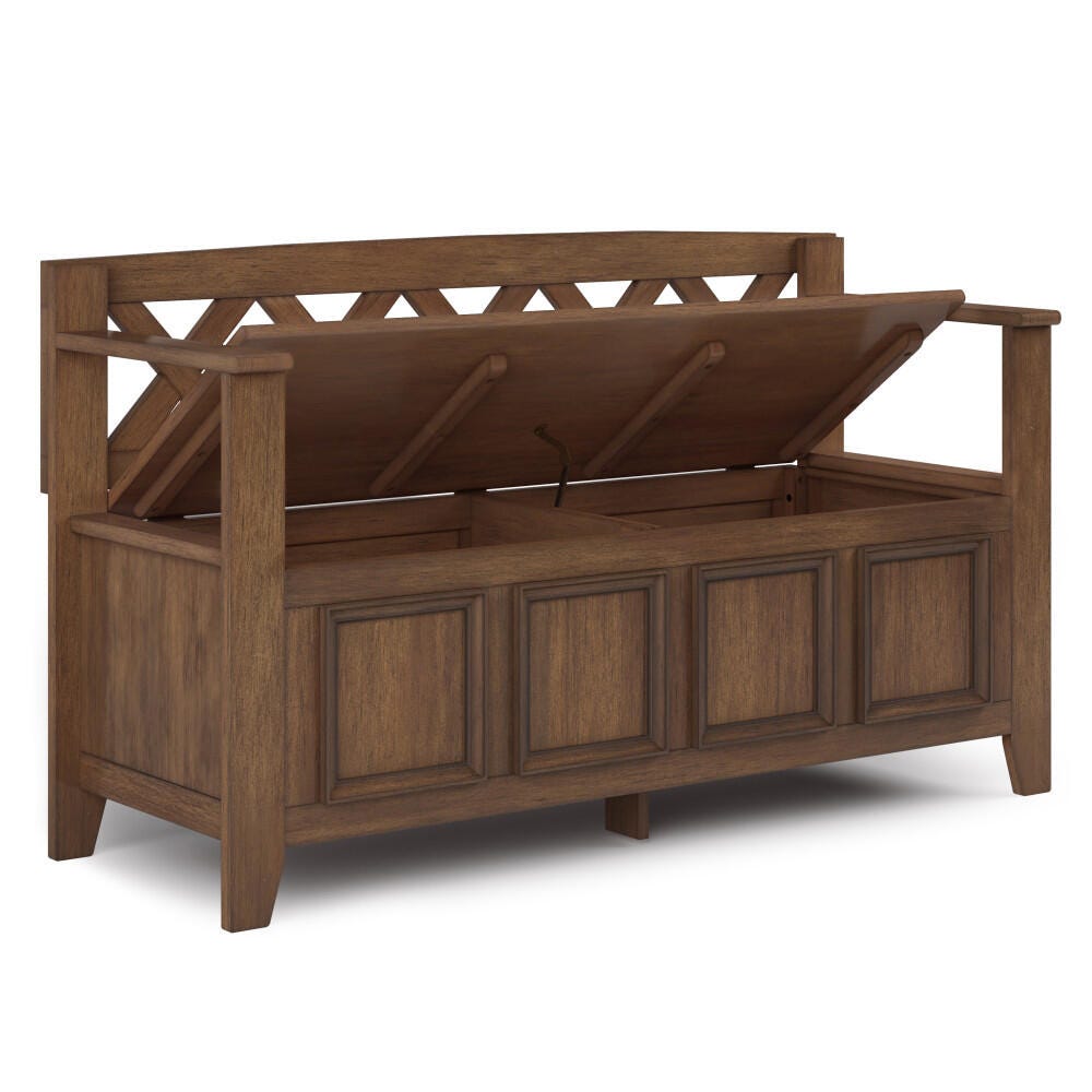 Amherst Rustic Brown Entryway Storage Bench, Brown, large