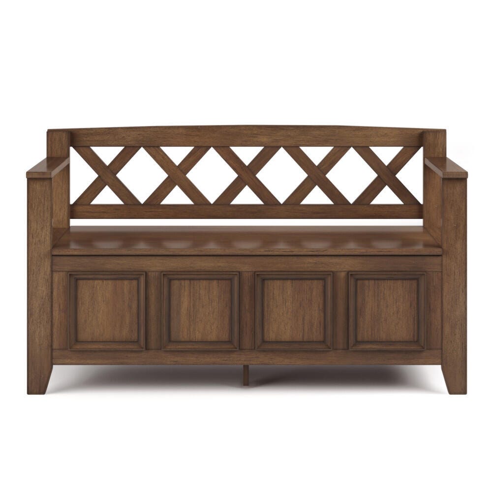 Amherst Rustic Brown Entryway Storage Bench, Brown, large