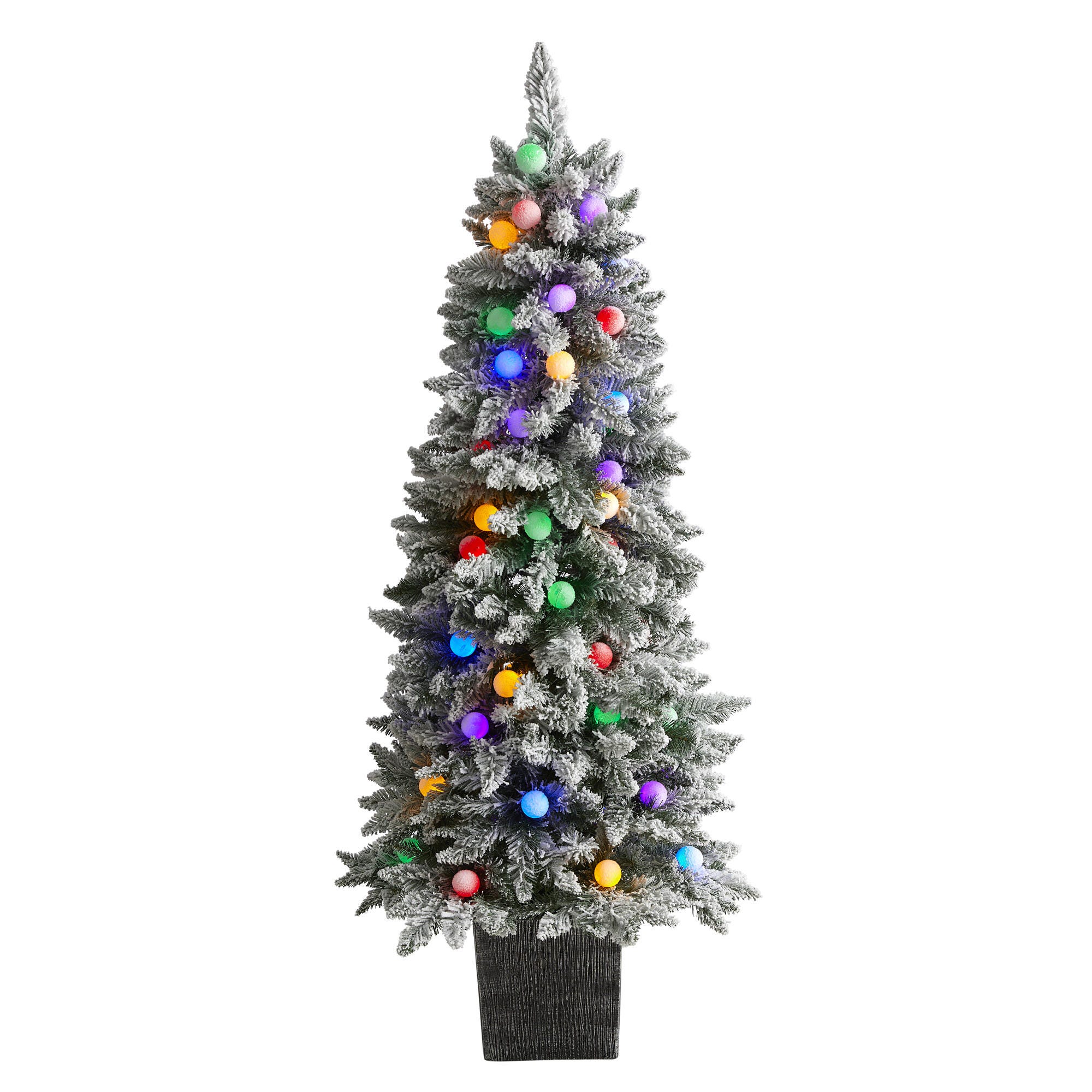 Nearly Natural 5 Ft. Flocked British Columbia Mountain Fir Artificial Christmas Tree, , large