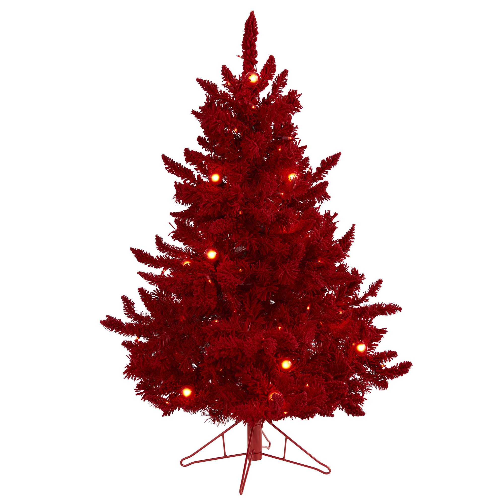 Nearly Natural 4 Ft. Red Flocked Fraser Fir Artificial Christmas Tree, , large