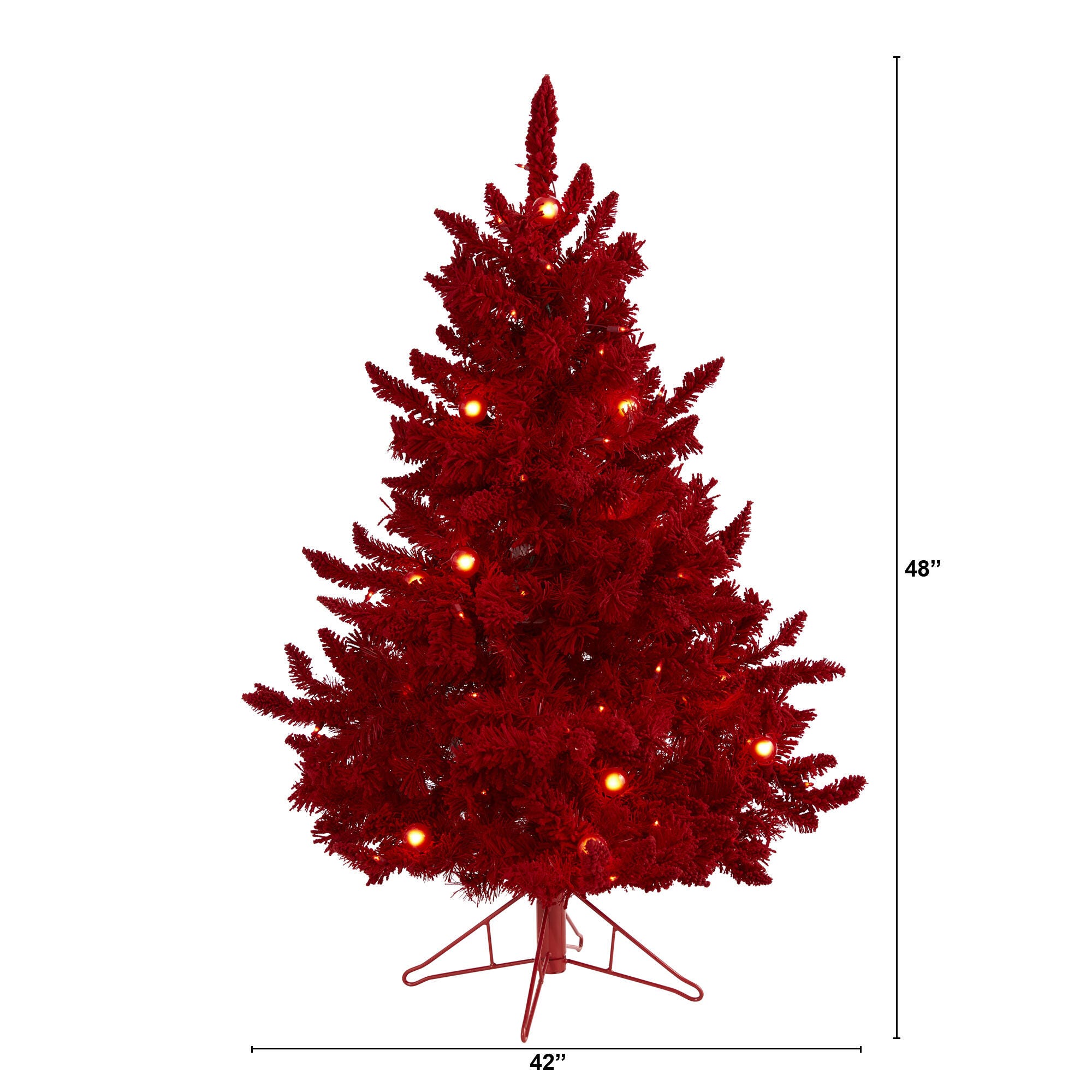 Nearly Natural 4 Ft. Red Flocked Fraser Fir Artificial Christmas Tree, , large