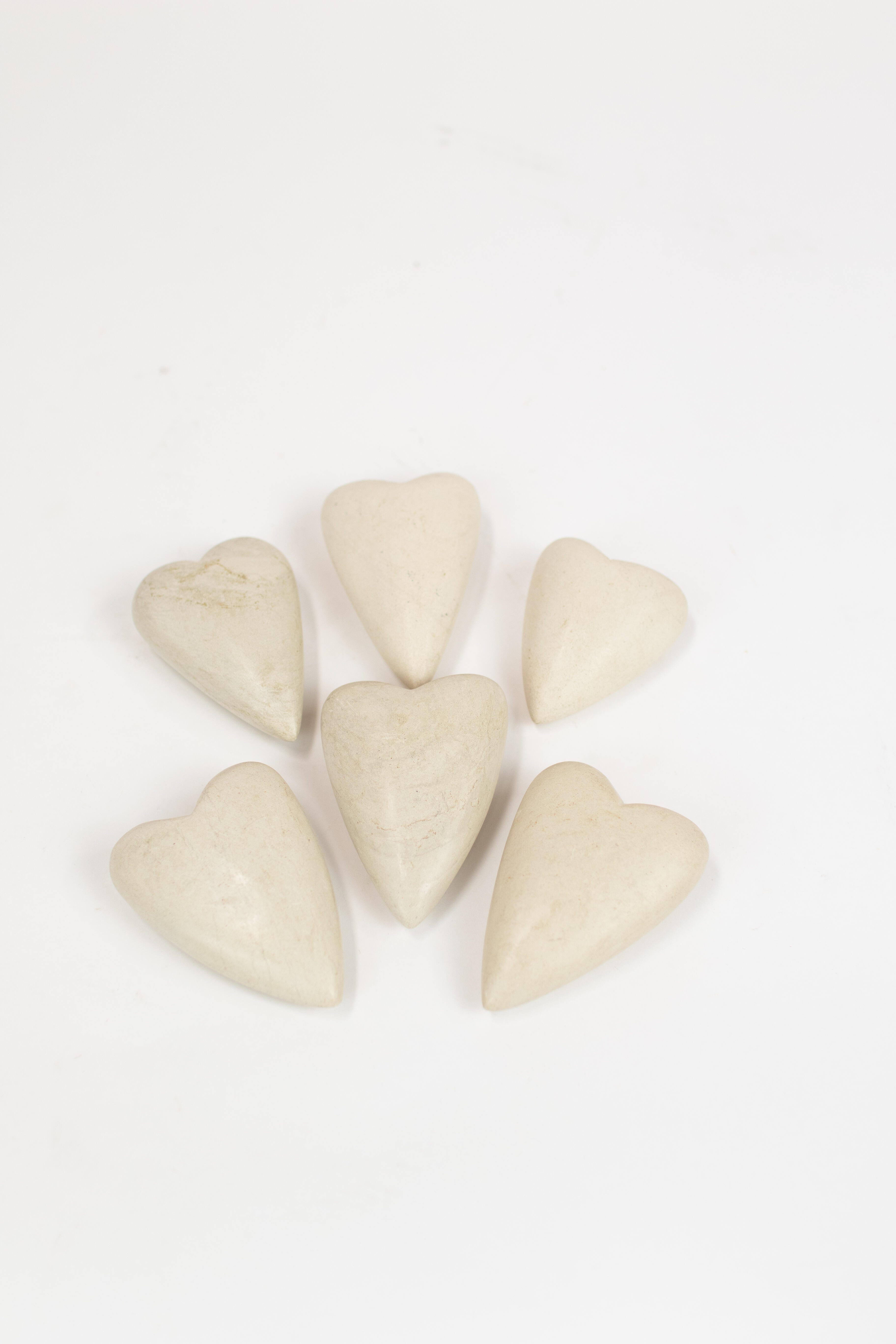 Hand Carved Stone Hearts Set, White, large