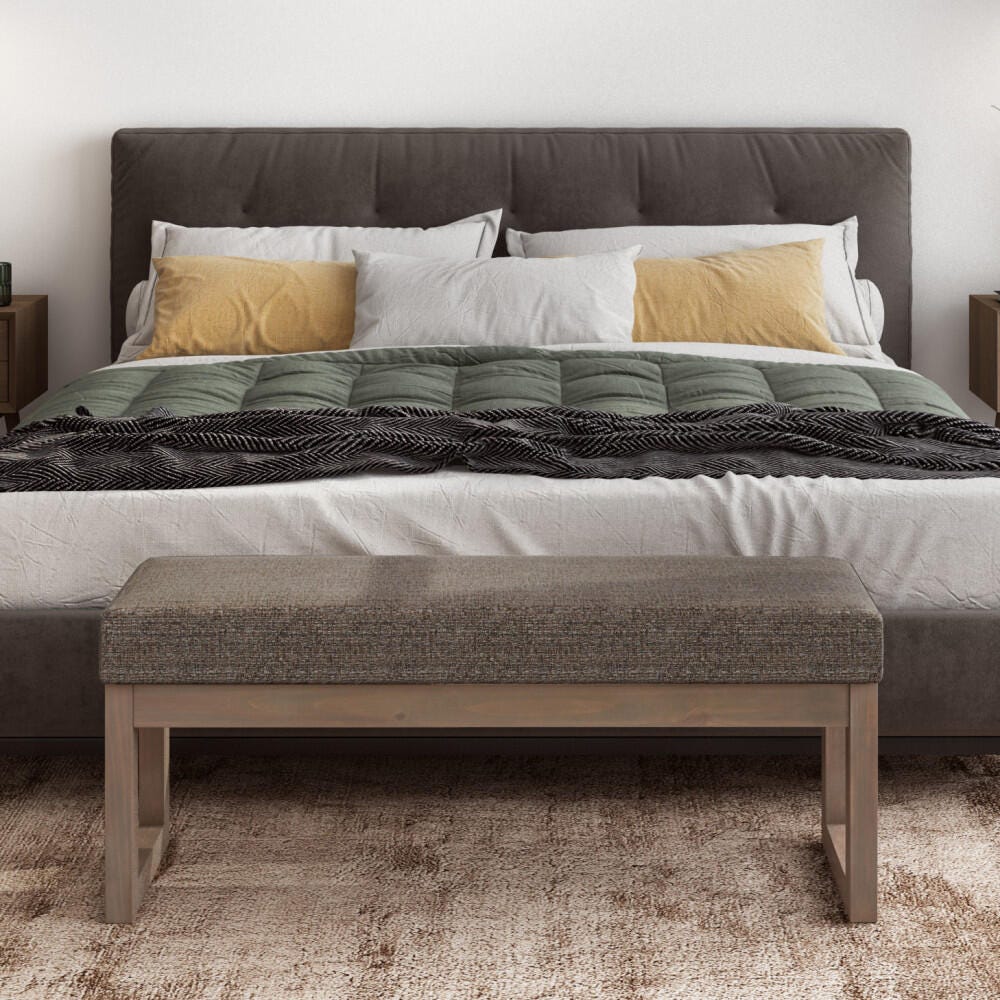 Milltown Large Bench in Mink Brown Tweed Fabric, Dark Brown/Beige, rollover