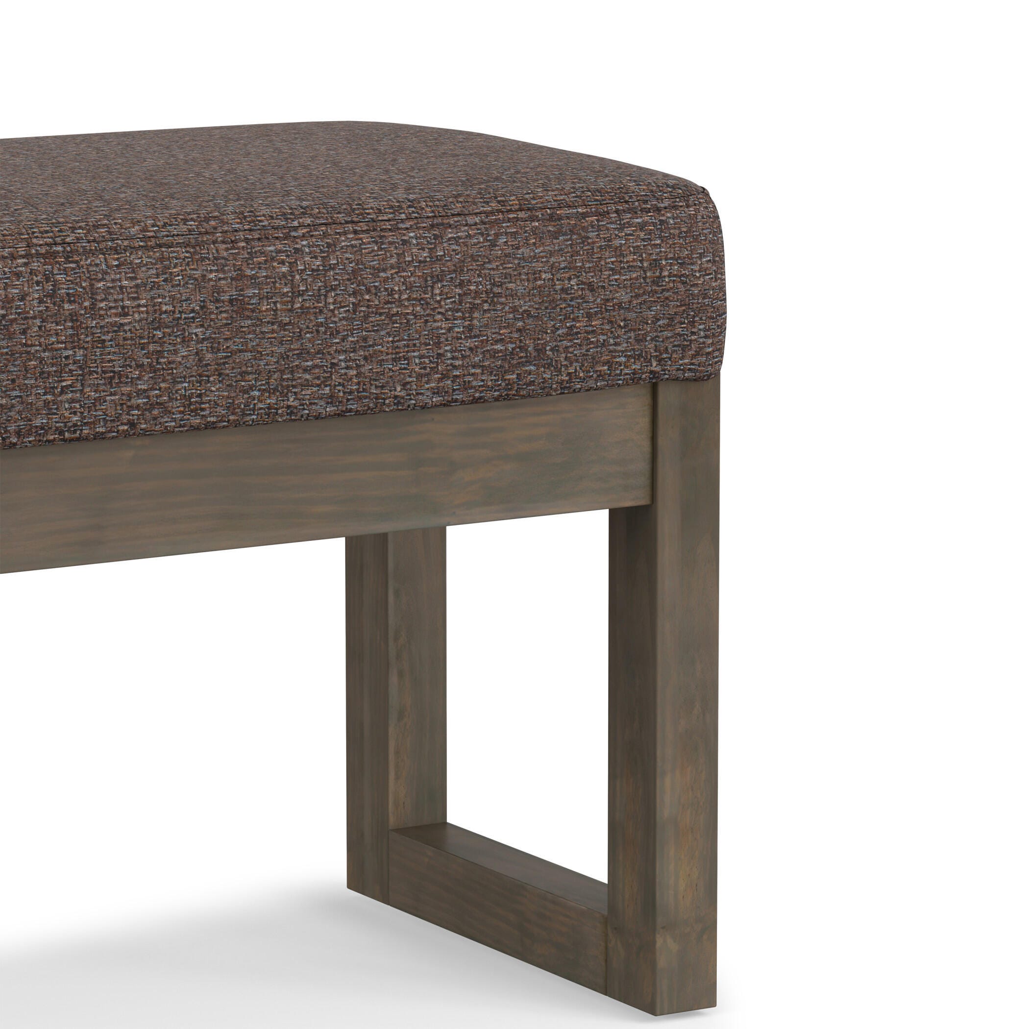 Simpli Home Milltown Large Bench in Mink Brown Tweed Fabric, Dark Brown/Beige, large