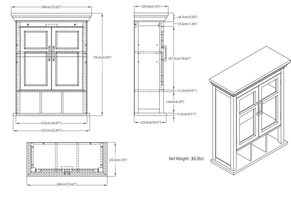 Simpli Home Avington Avington Two Door Wall Bath Cabinet with Cubbies, , large
