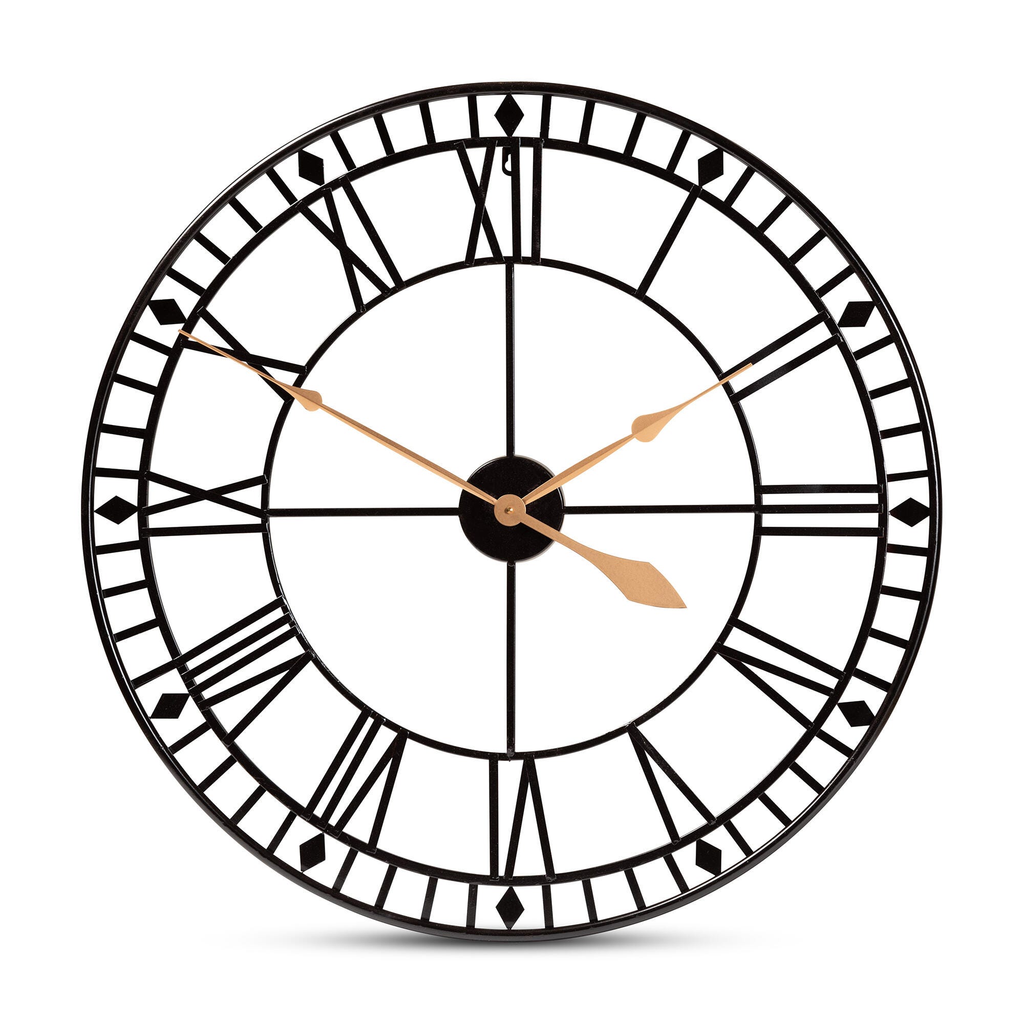 Baxton Studio Janette Classic Contemporary Black and Gold Finished Metal Wall Clock, , large