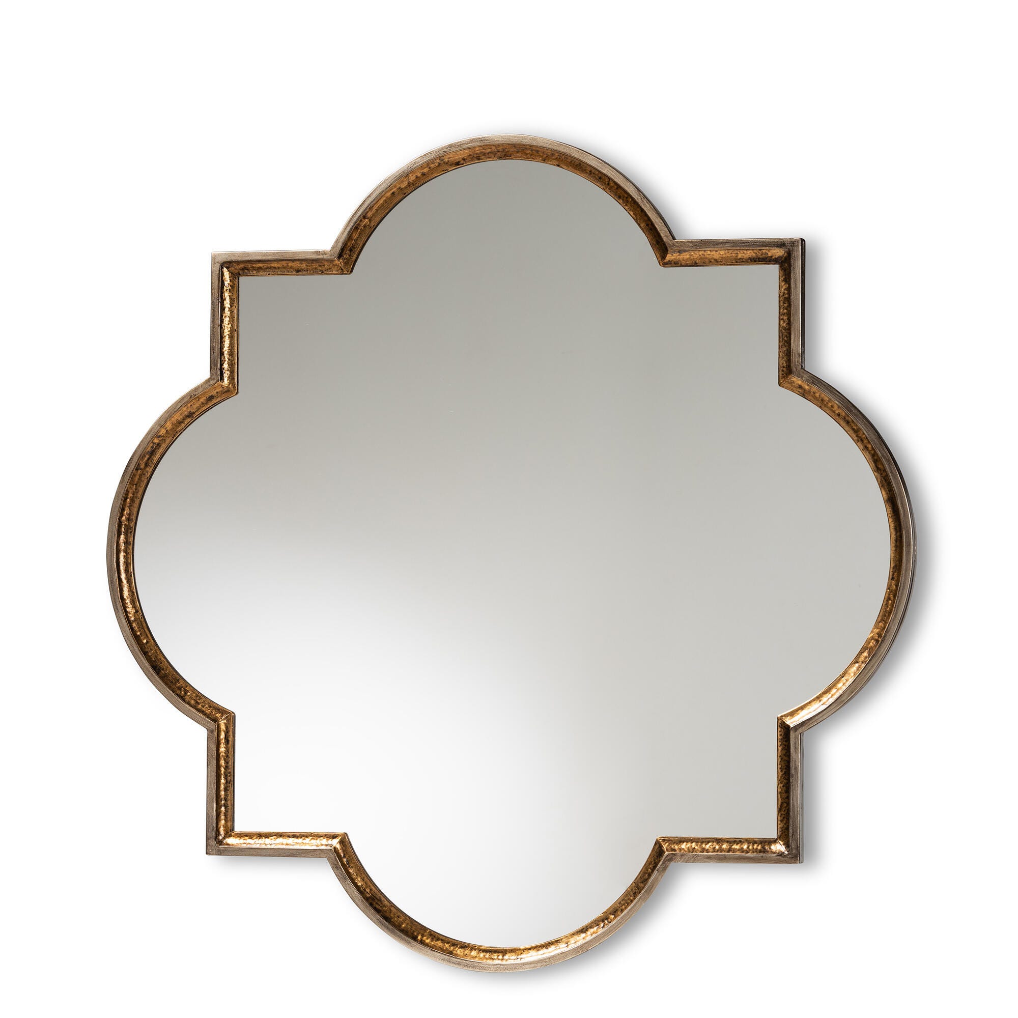 Baxton Studio Tiana Vintage Antique Bronze and Gold Finished Metal Quatrefoil Accent Wall Mirror, , large