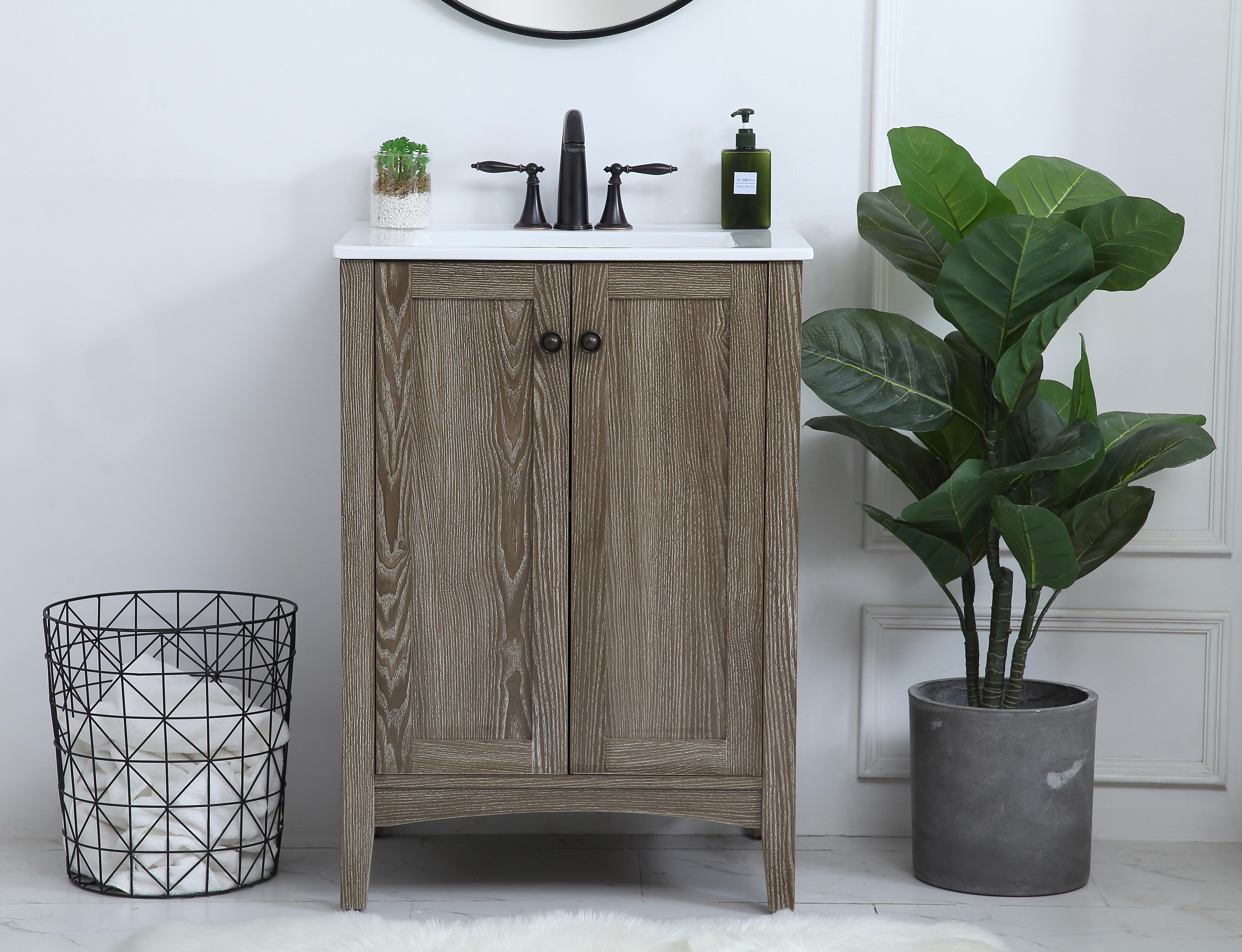 Xylem 24" Single Bathroom Vanity Set, Weathered Oak, large