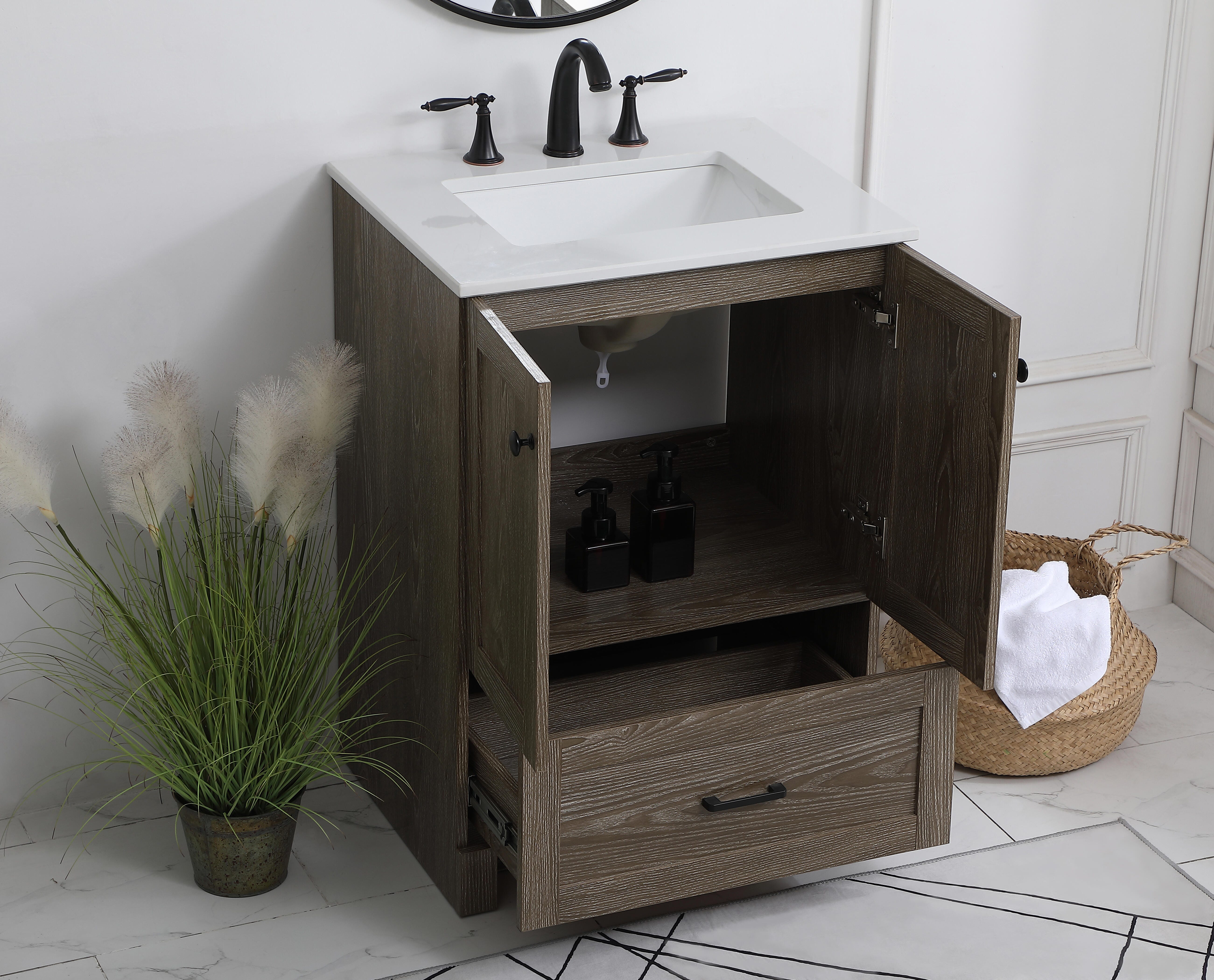 Weathered 24" Single Bathroom Vanity, Weathered Oak, large