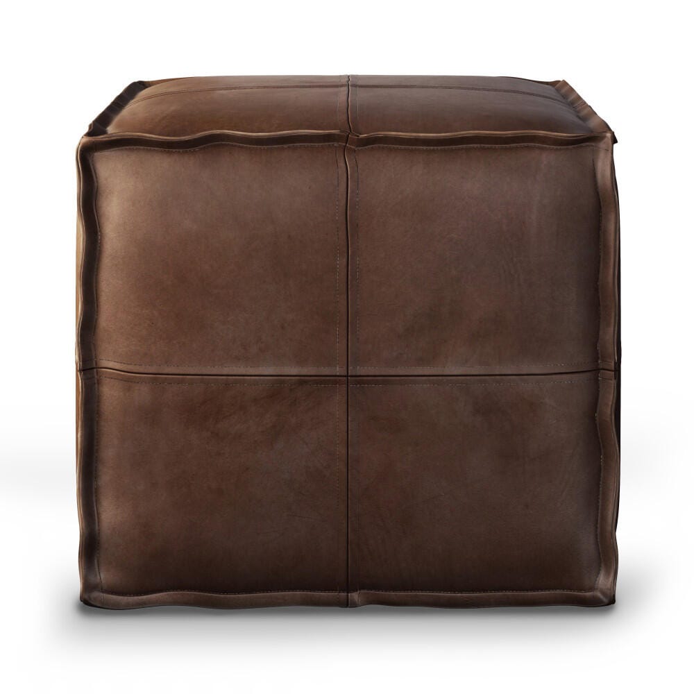 Simpli Home Brody Brody Transitional Square Pouf in Distressed Dark Brown Faux Leather, , large