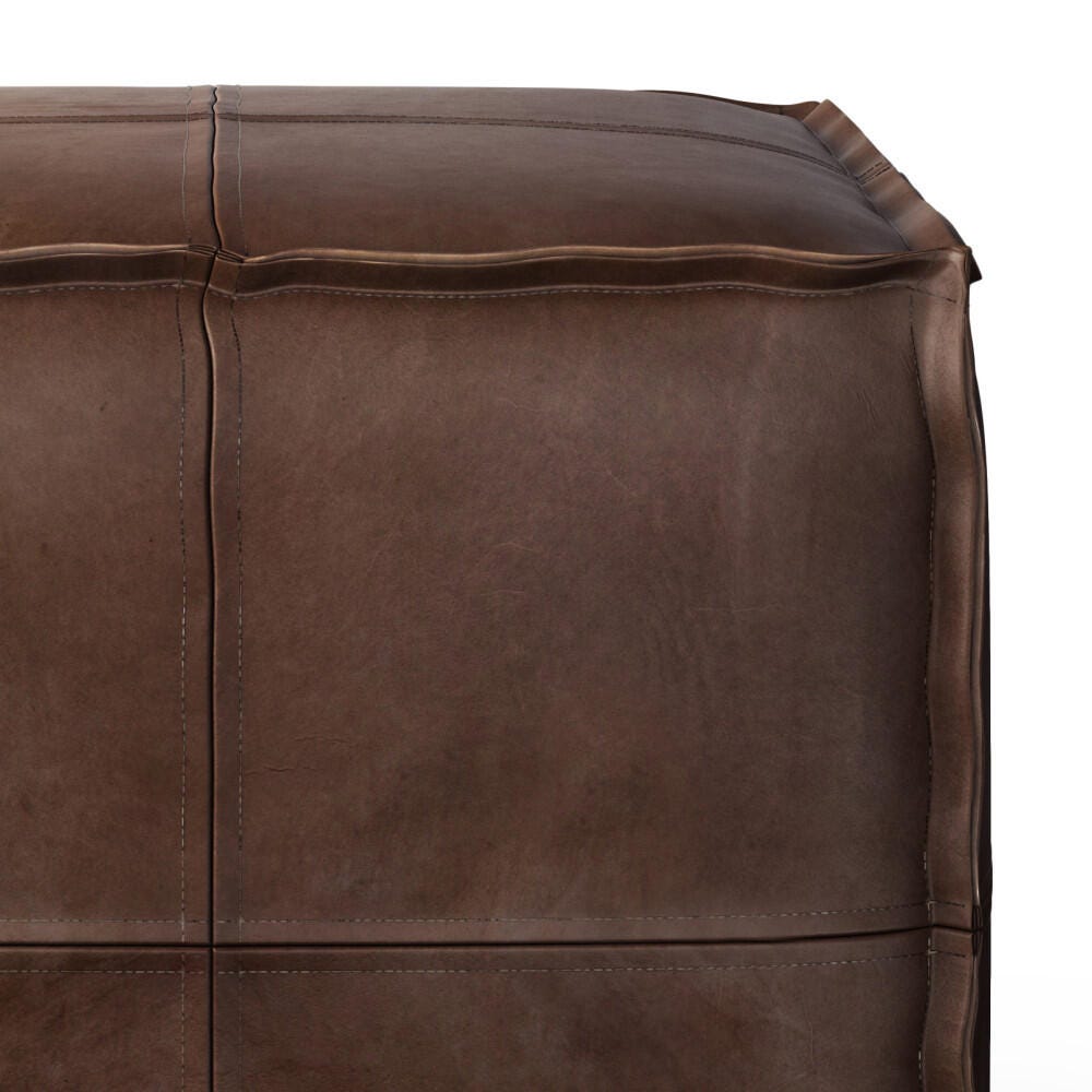 Simpli Home Brody Brody Transitional Square Pouf in Distressed Dark Brown Faux Leather, , large